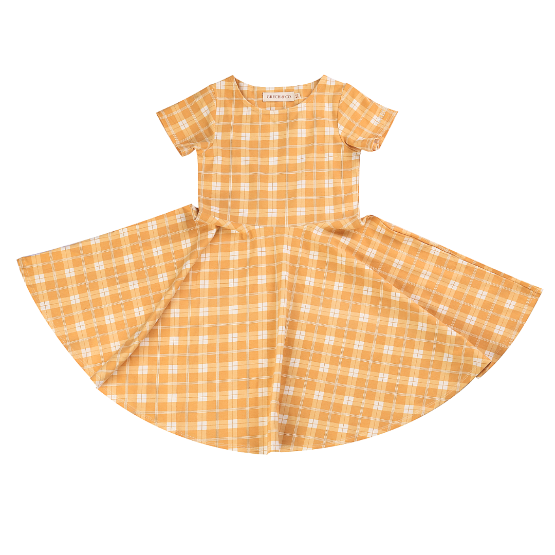 Sweetheart Twirl Dress | Organic Cotton Jersey - Buckwheat Plaid