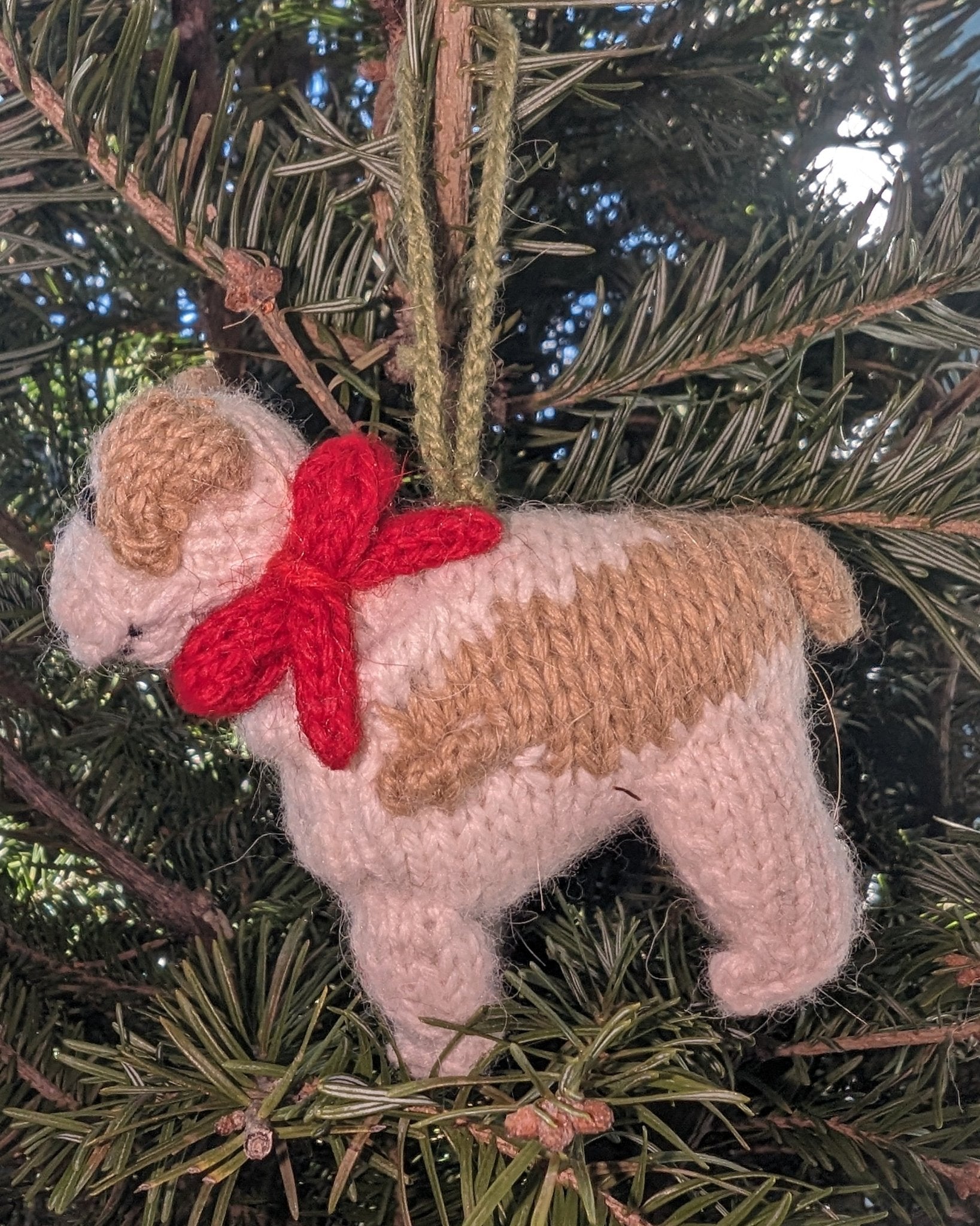 Hand Knit Alpaca Wool Christmas Ornament - Bulldog