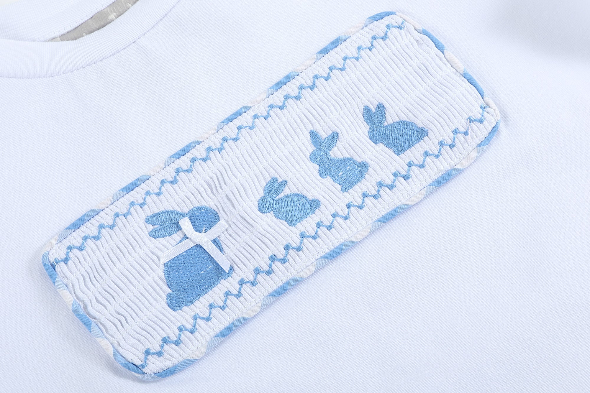 Bunny Family Smocked Tee And Blue Gingham Shorts Set