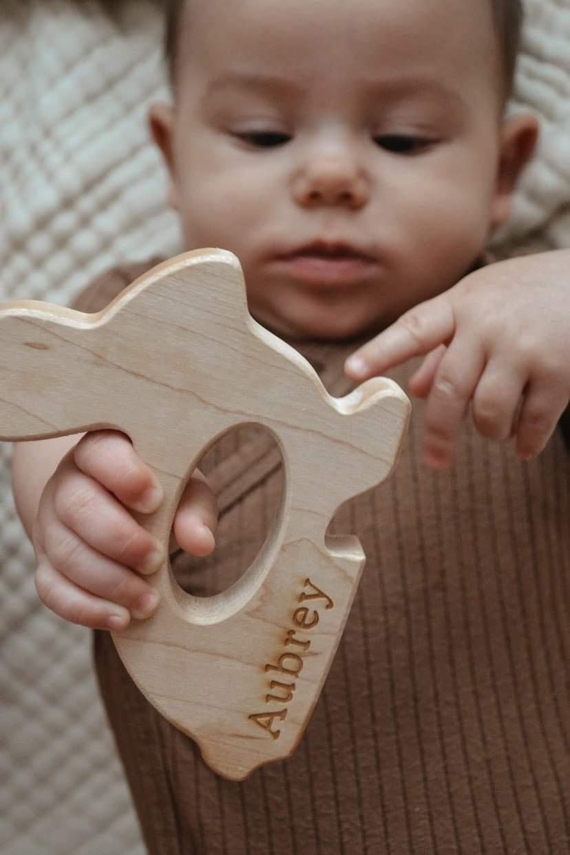 Bunny Wooden Grasping Toy With Teething Beads