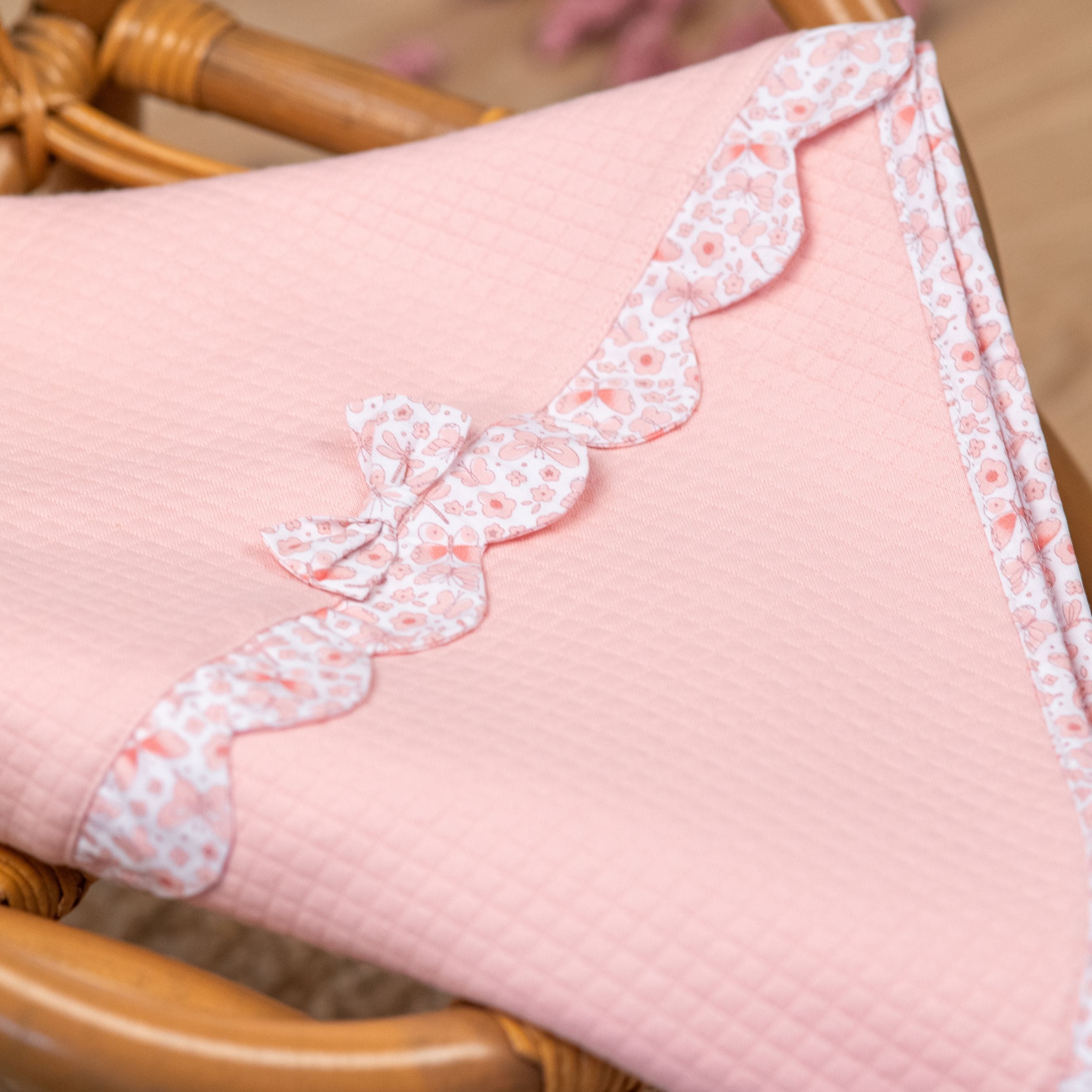 Butterfly | Girls Pink Quilted Cotton Blanket (80cm)