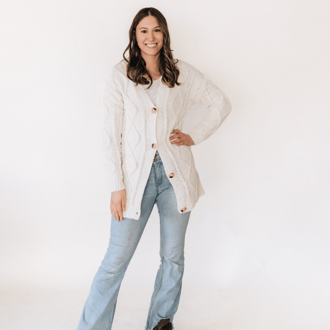 Ivory Cable Knit Cardigan- Women