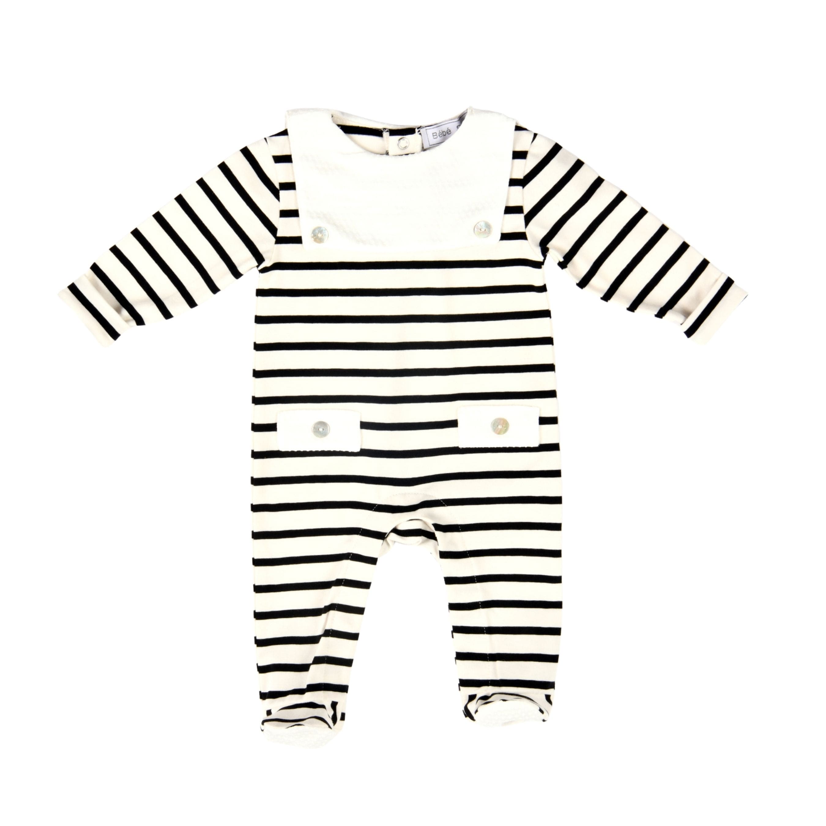 Calvin | Boys White & Black Striped Organic Cotton All-in-one