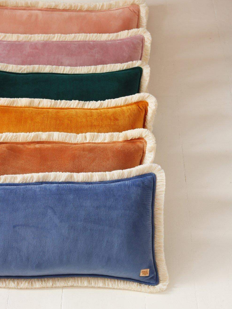 Soft Velvet Caramel - Bolster Pillow With Fringe