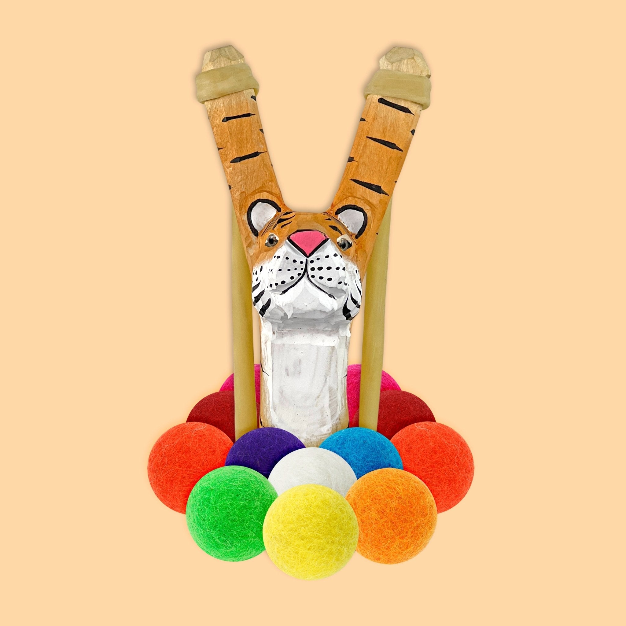 Wooden Tiger Slingshot + Felt Ammo