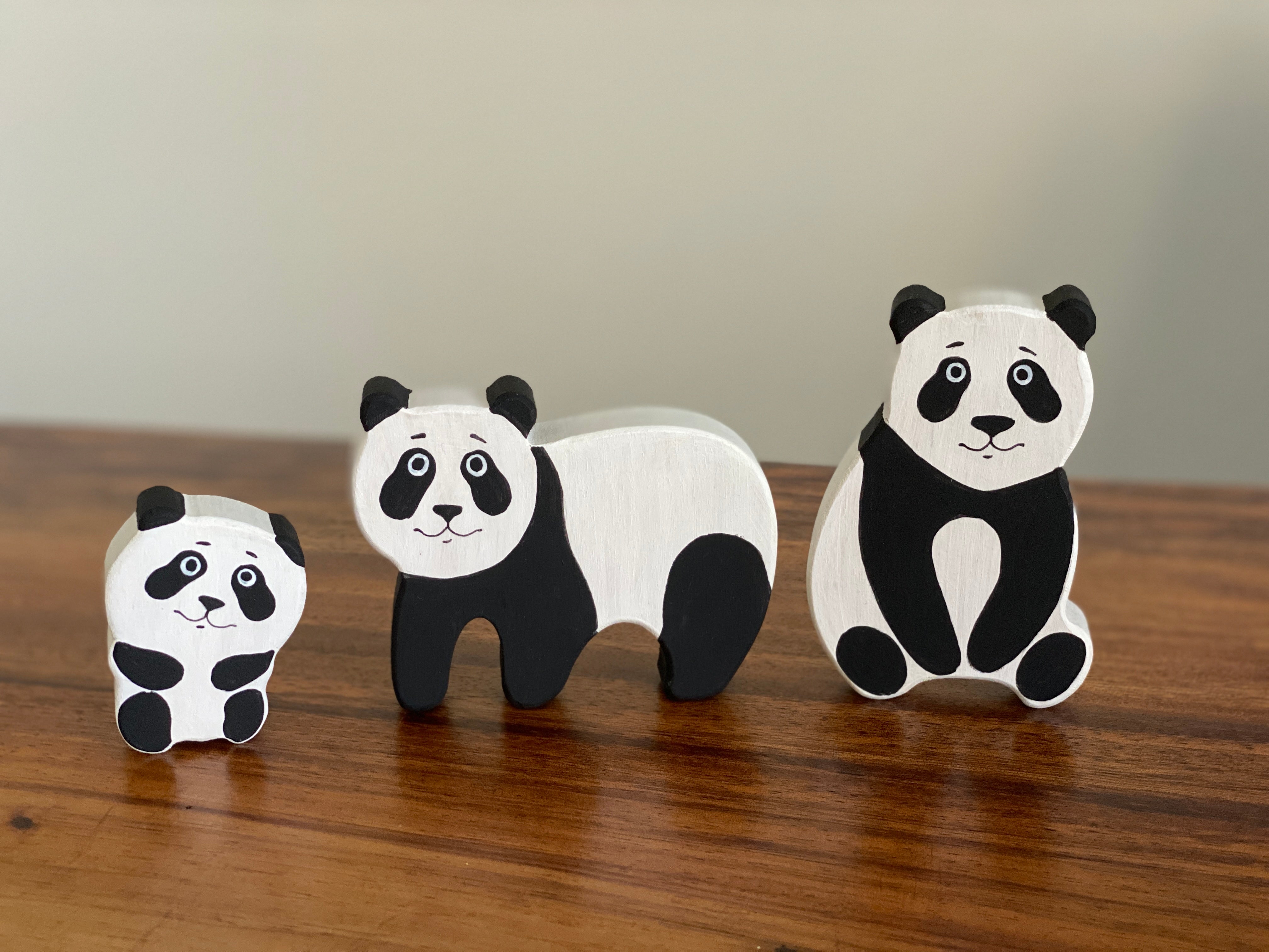 Wooden Panda Figurines Set Of 3