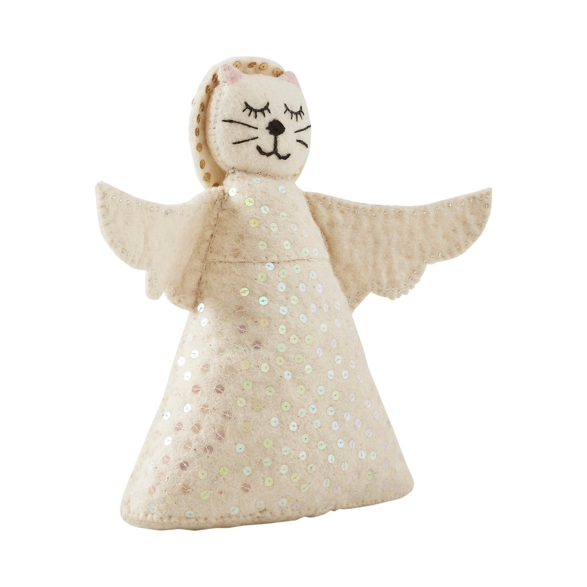 Handmade Cat Angel Felt Christmas Tree Topper Cream