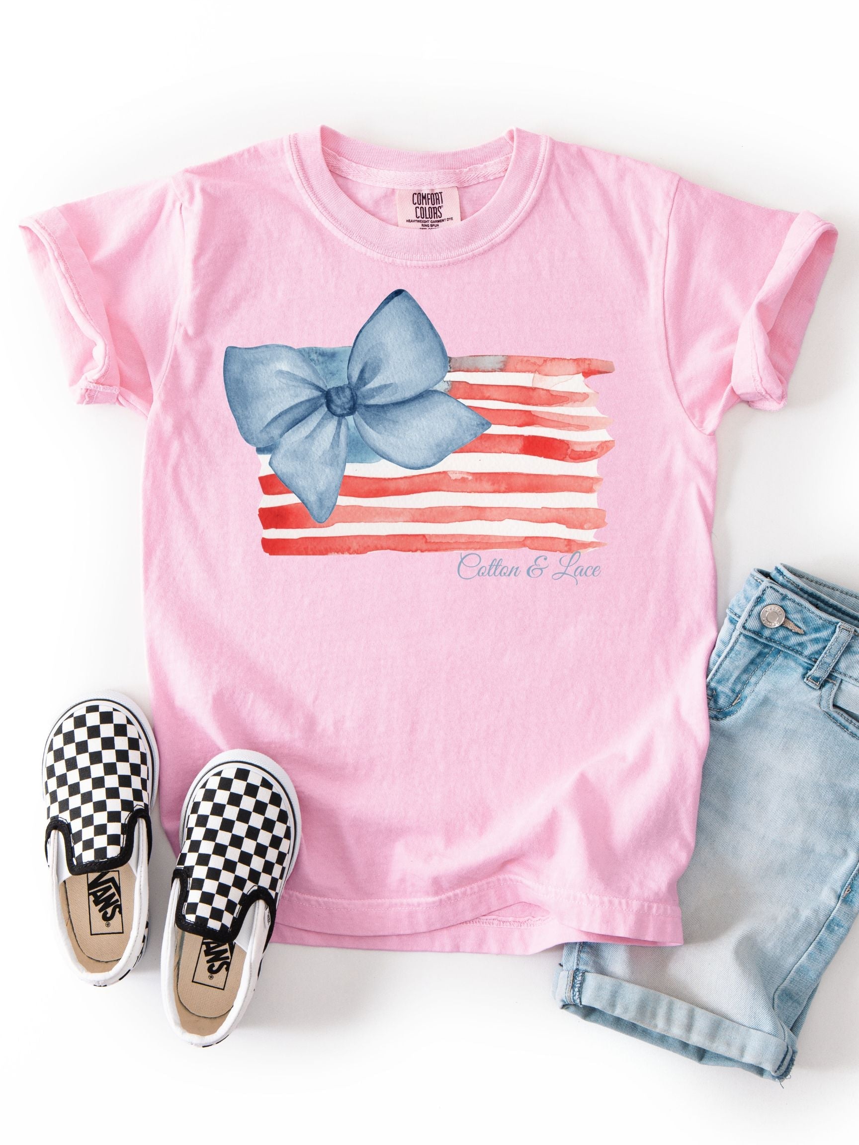 Comfort Colors Watercolor Flag With Large Bow