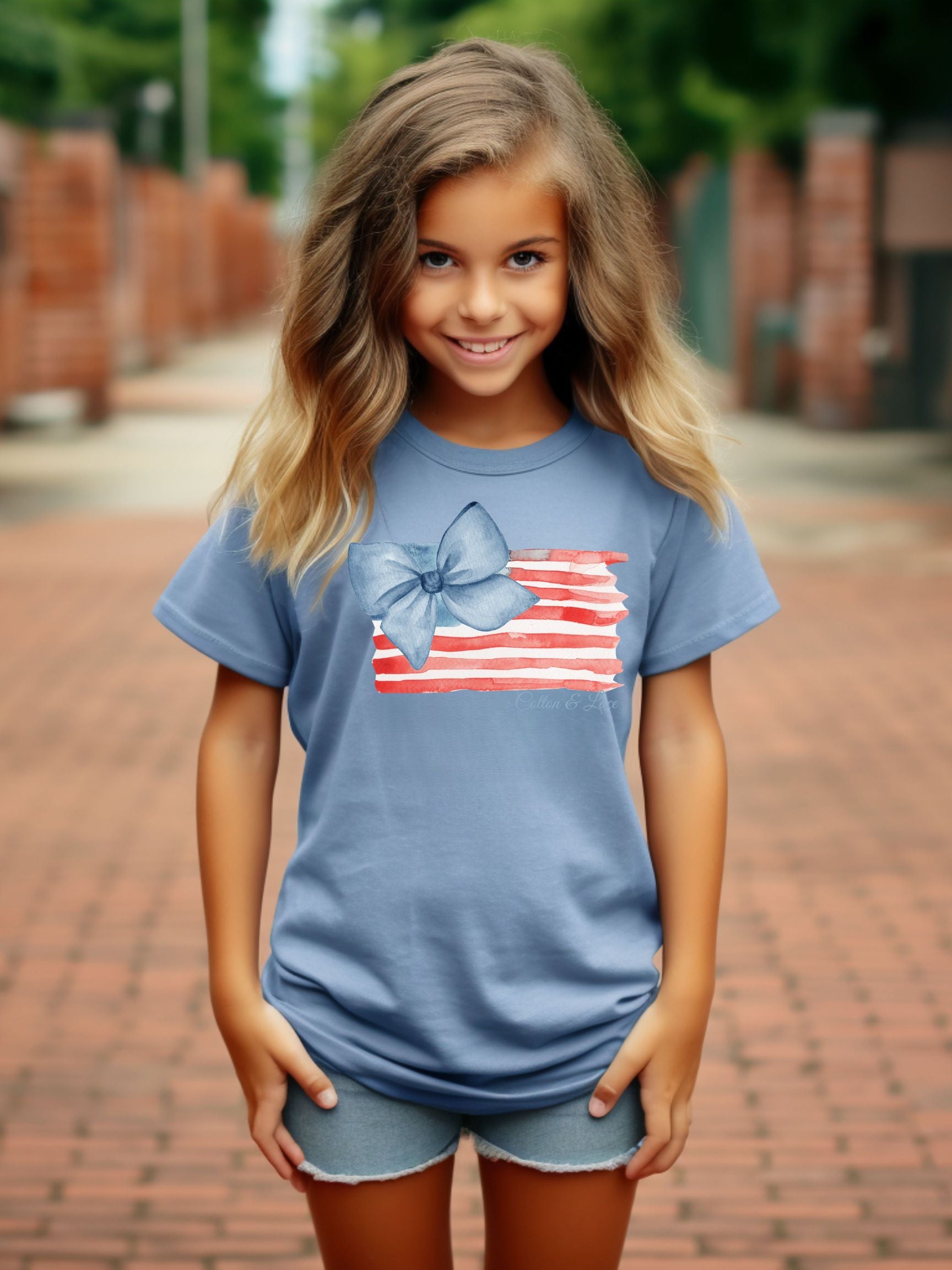 Comfort Colors Watercolor Flag With Large Bow