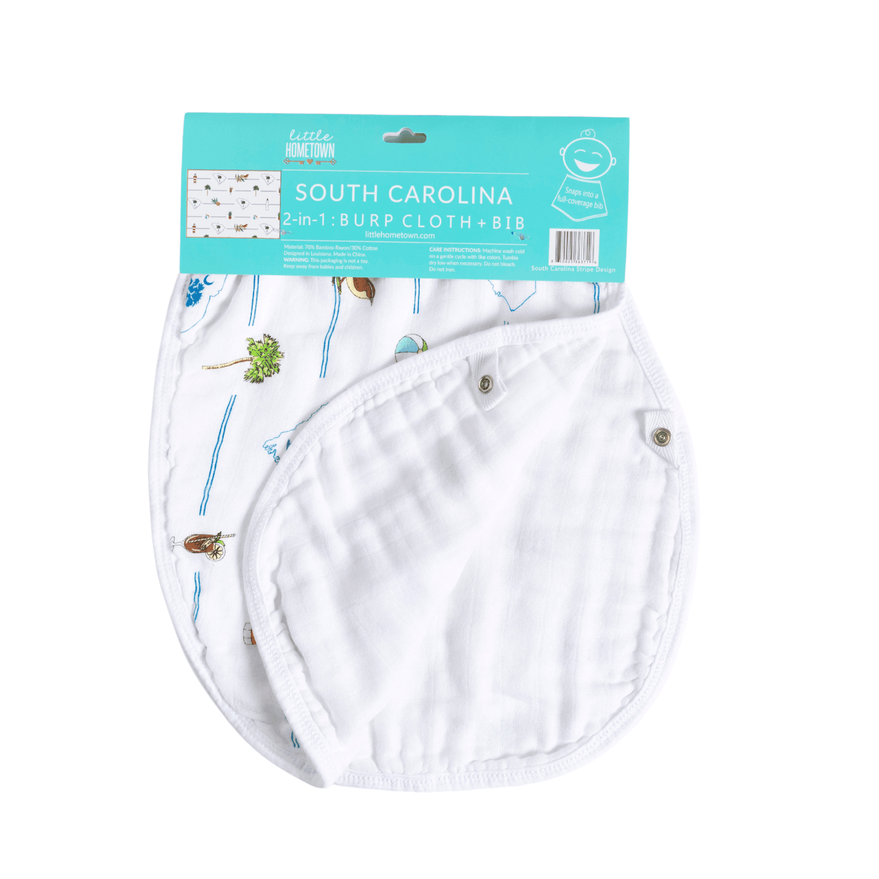 Giftset: South Carolina Baby Muslin Swaddle Blanket And Burp Cloth/bib Combo