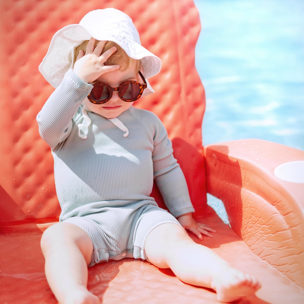 Ribbed Long-sleeve Rash Guard Swimsuit With Shorts · Mint Color