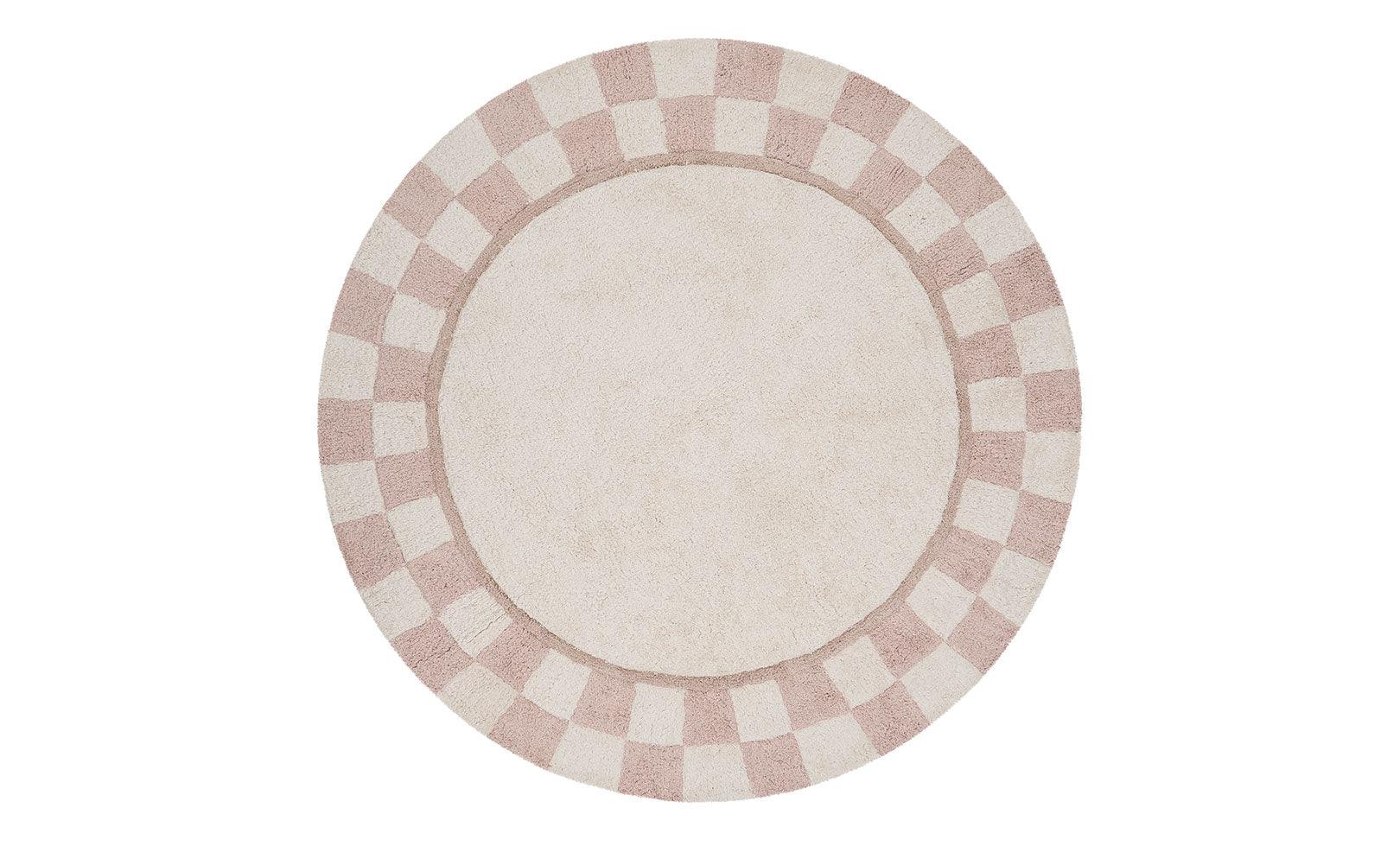 Checkered Charm Washable Round Organic Cotton Rug