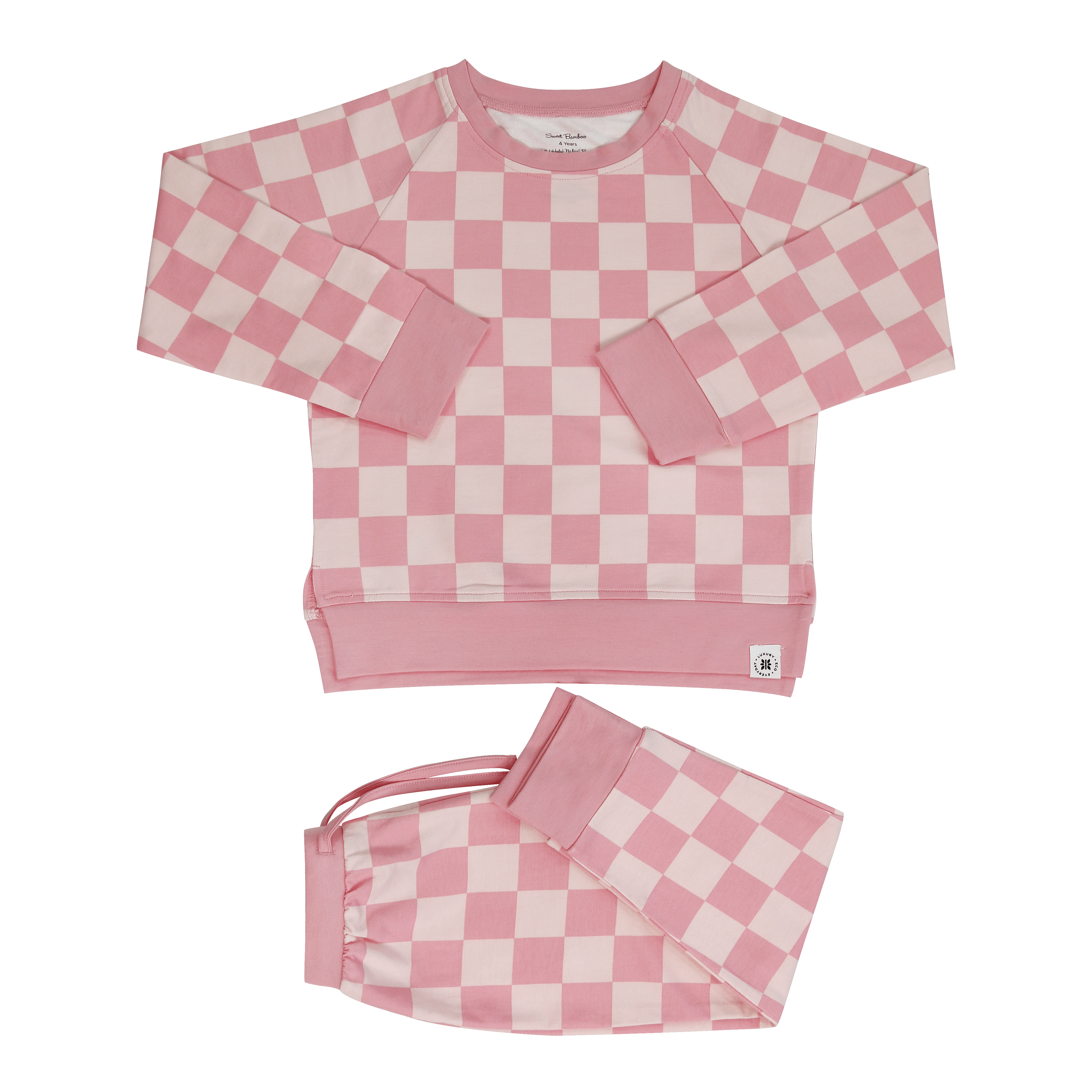 Checker Baby Pink Crew Neck Jogger Set