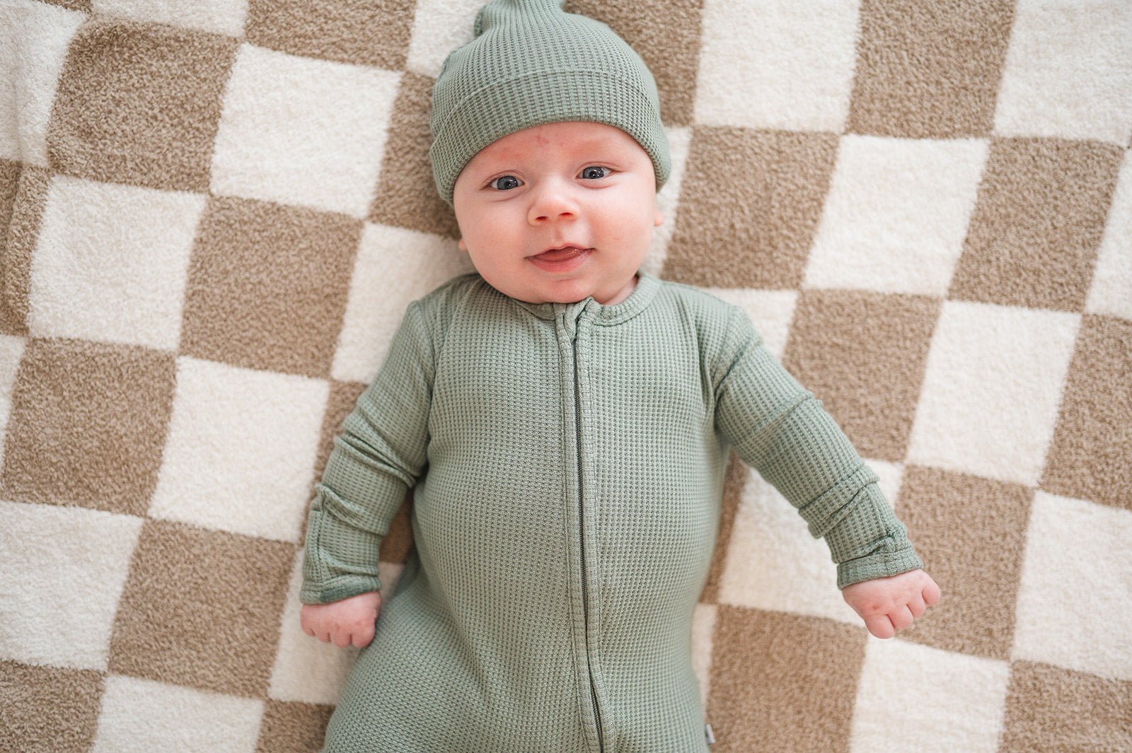 Plush Blanket - Taupe Checker