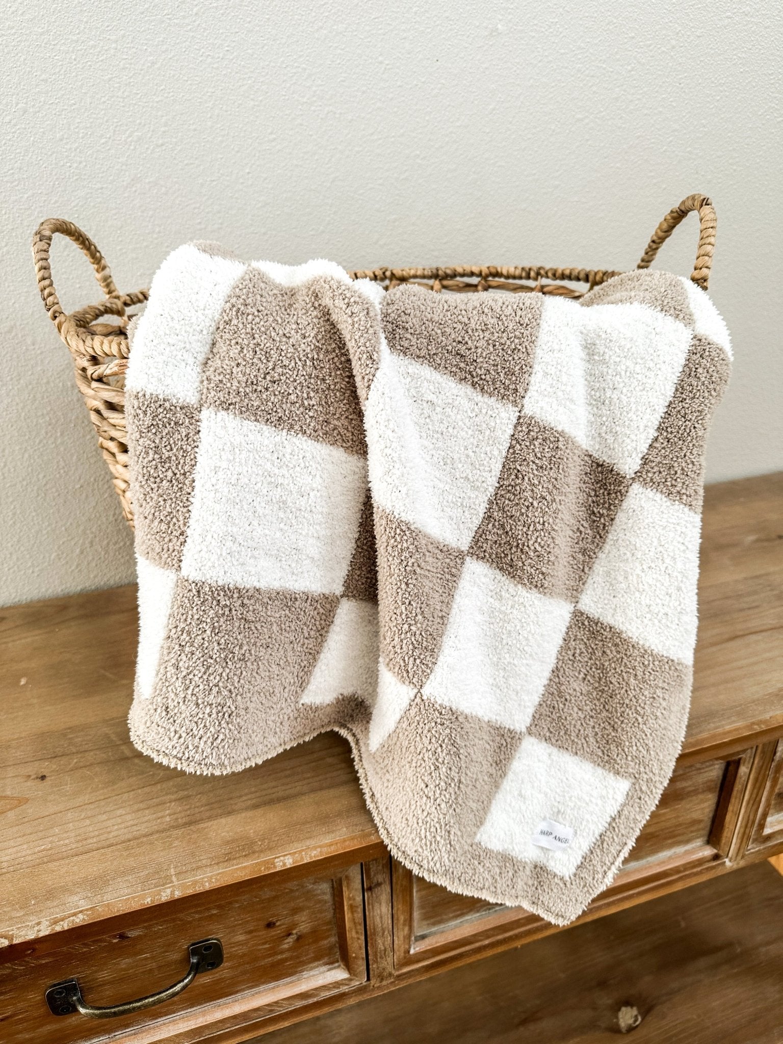 Plush Blanket - Taupe Checker