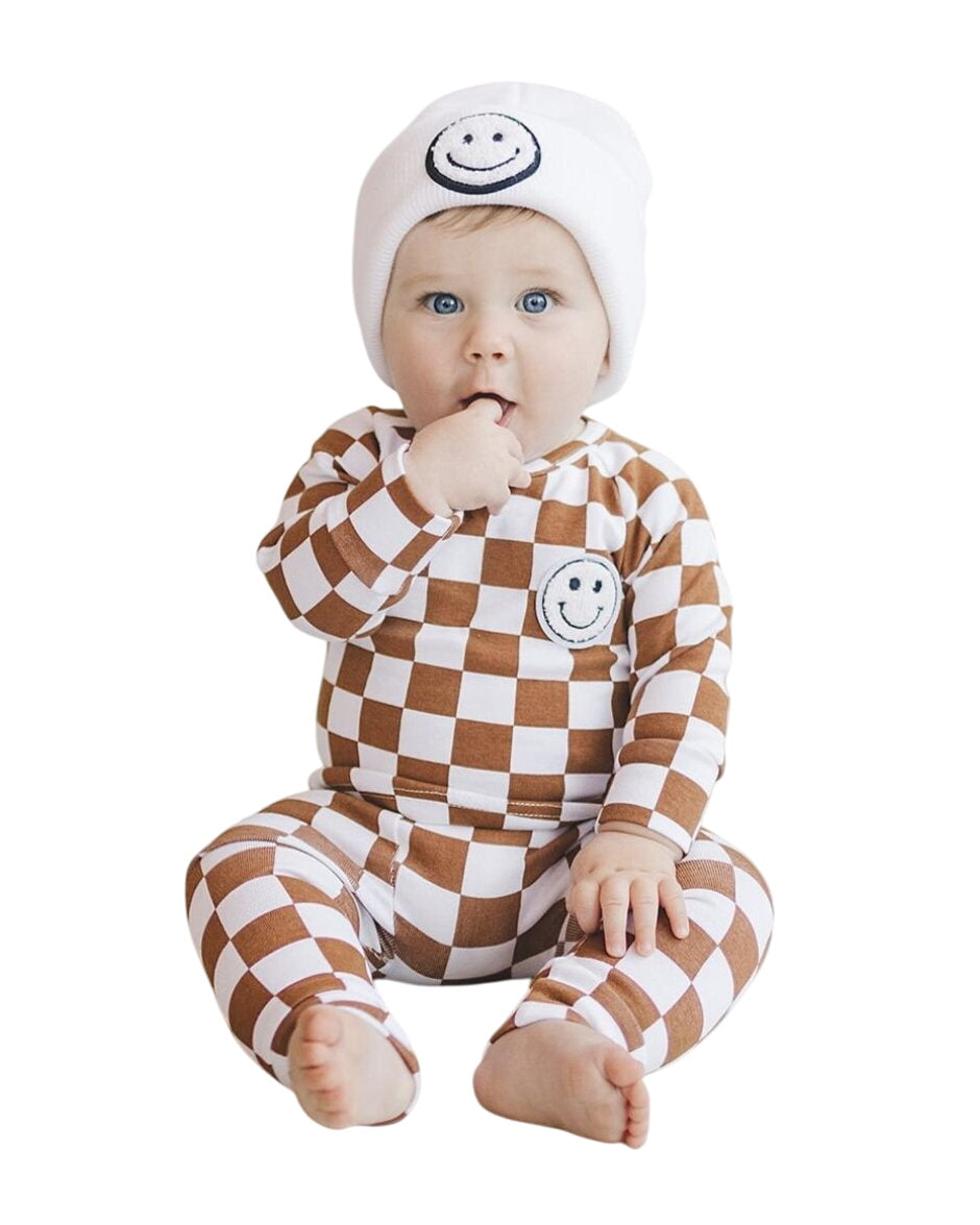 Checkered Smiley Lounge Set | Copper