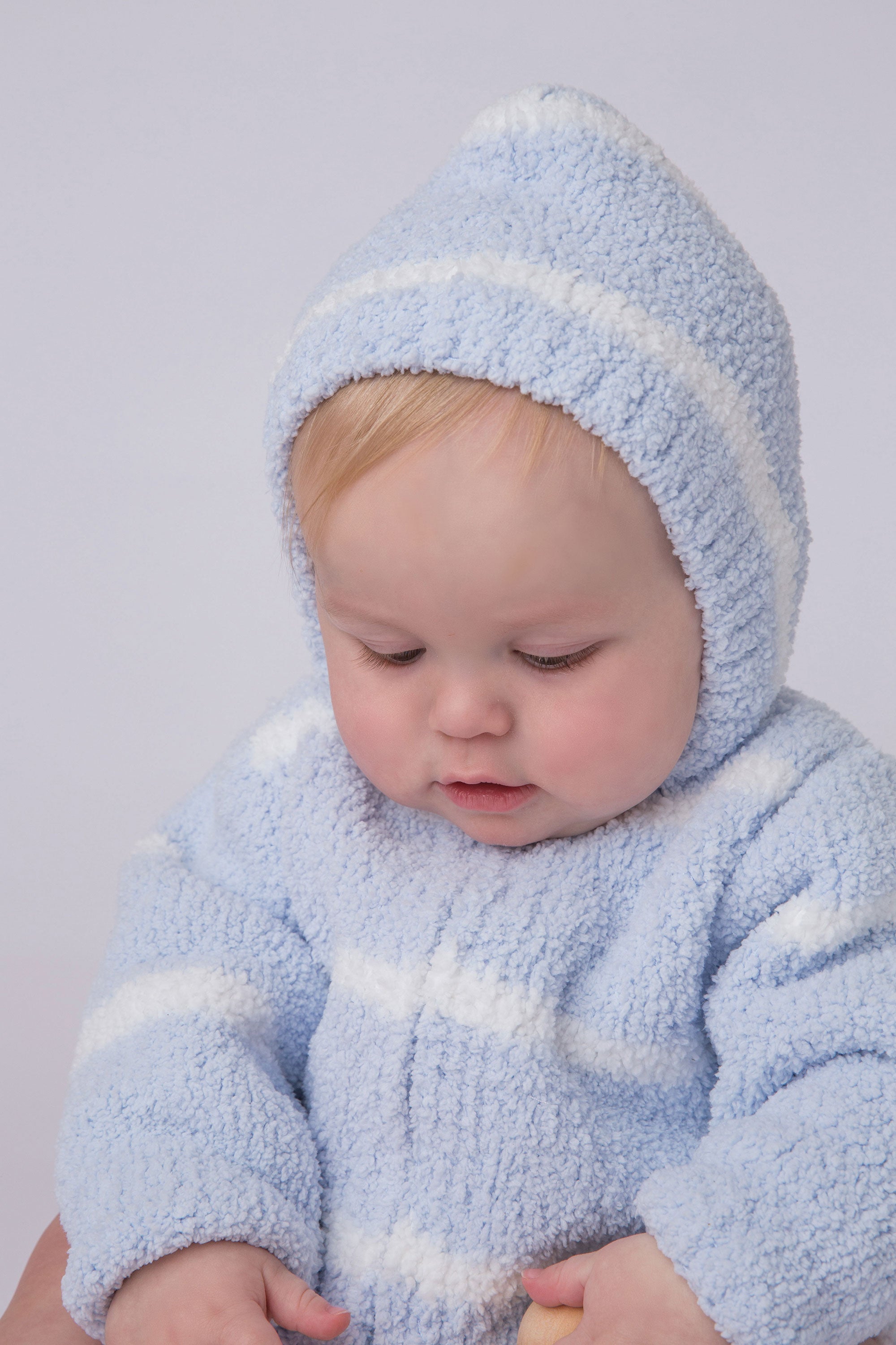 Chenille Hoodie - Light Blue & Ivory Stripe