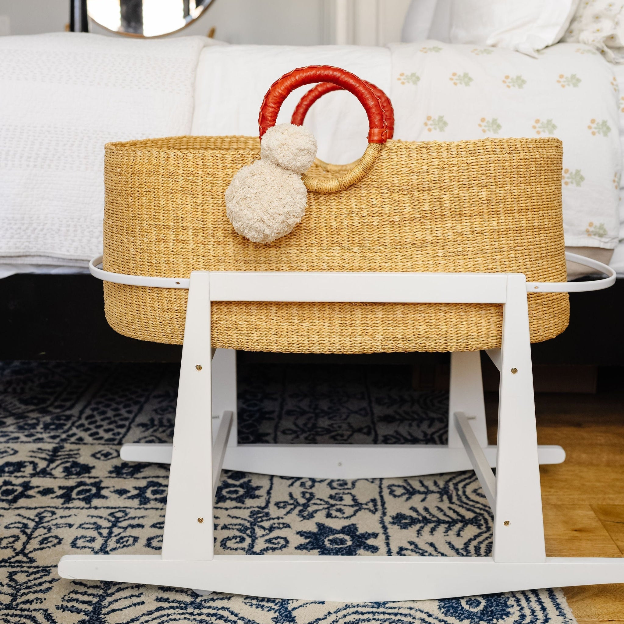 African Moses Basket <br>cognac Circle Handle