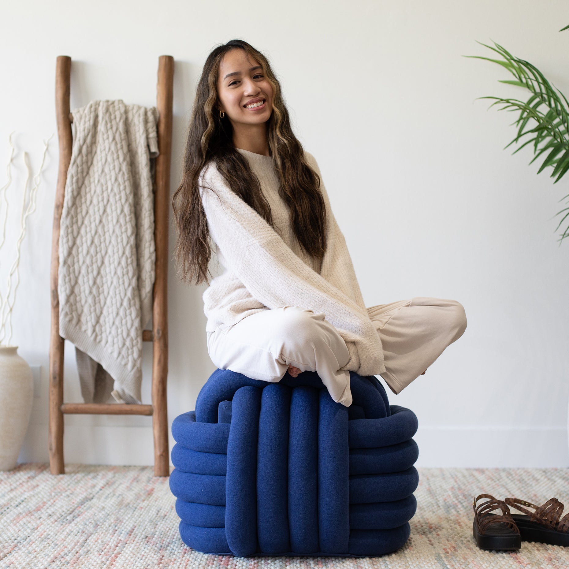 Knotted Pouf - Large - - Federal Blue Mel