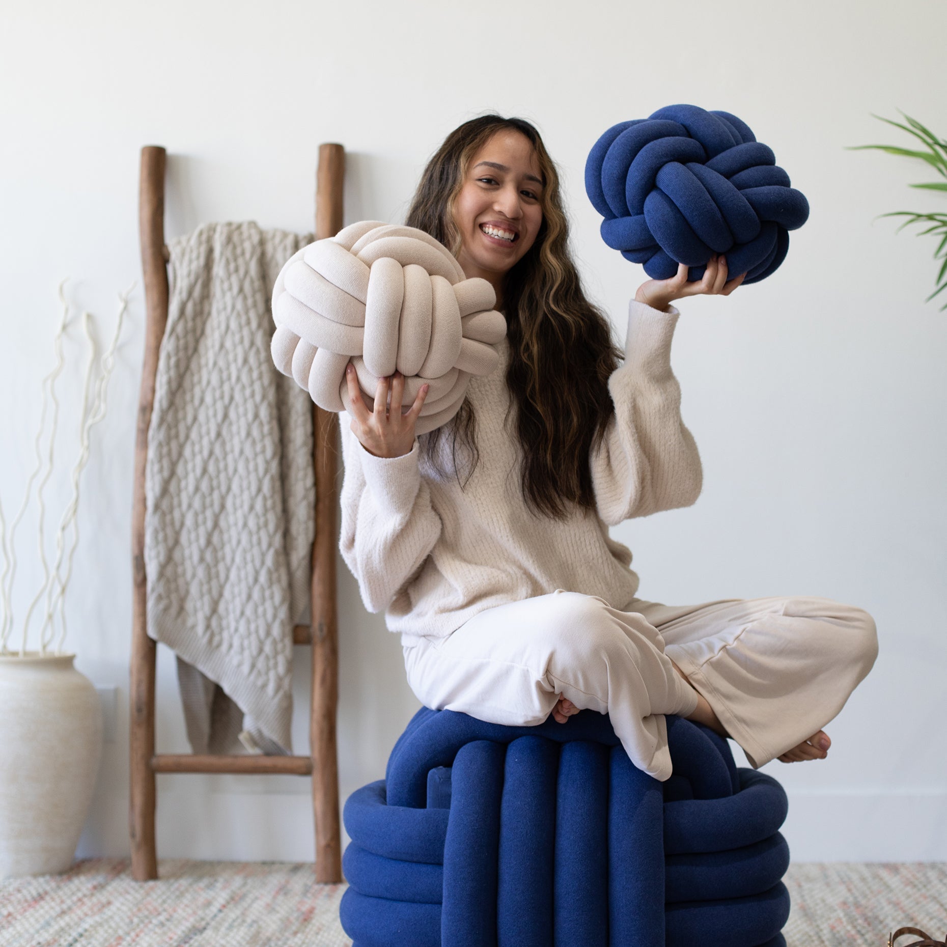 Knotted Pouf - Large - - Federal Blue Mel