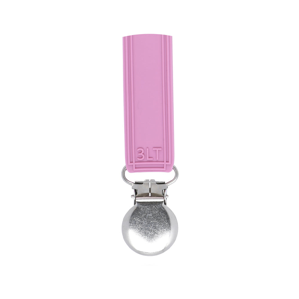 Classic Rose Pink All Silicone One Piece Pacifier Clip