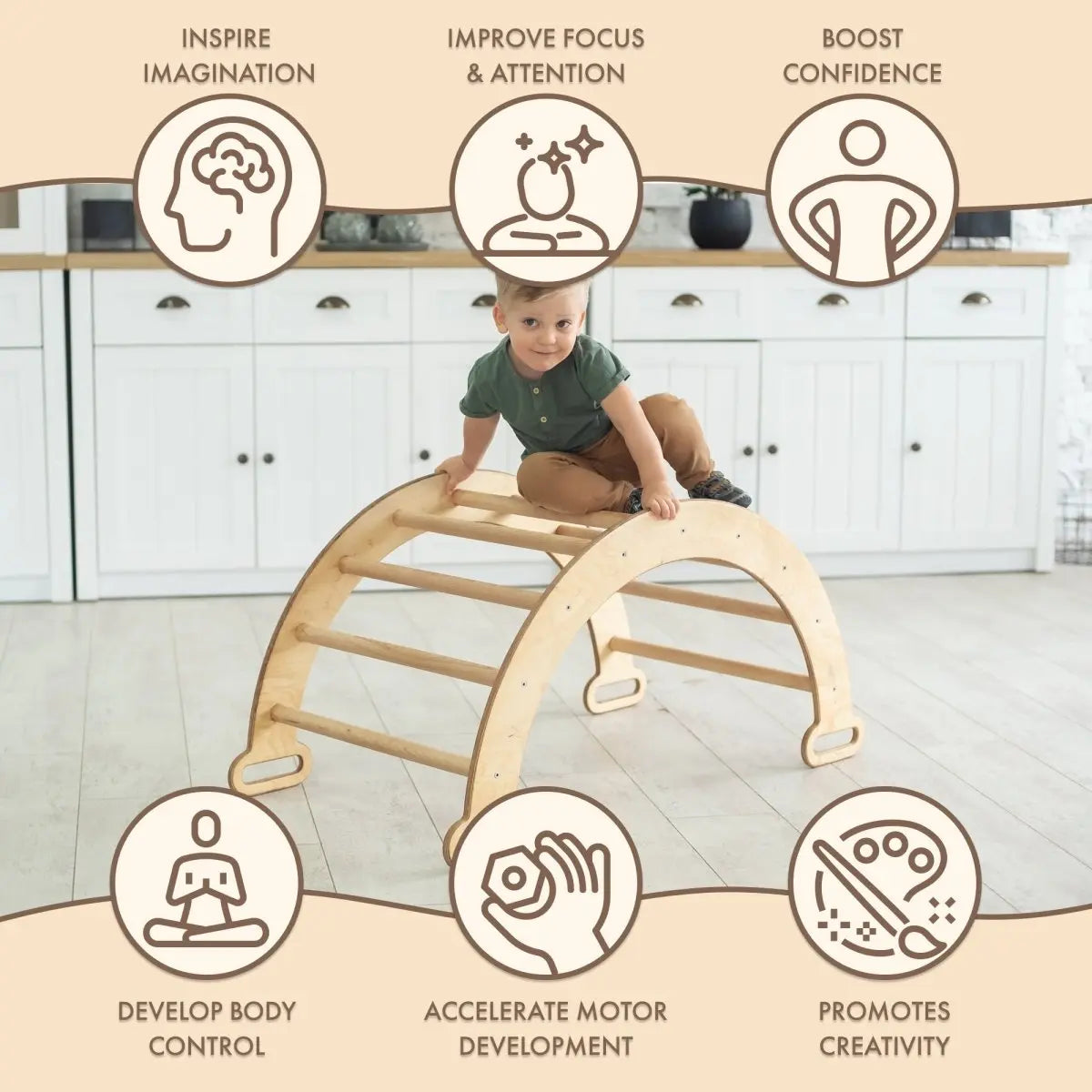 Climbing Arch & Rocker Balance - Montessori Climbers For Kids 1-7 Y.o. – Beige