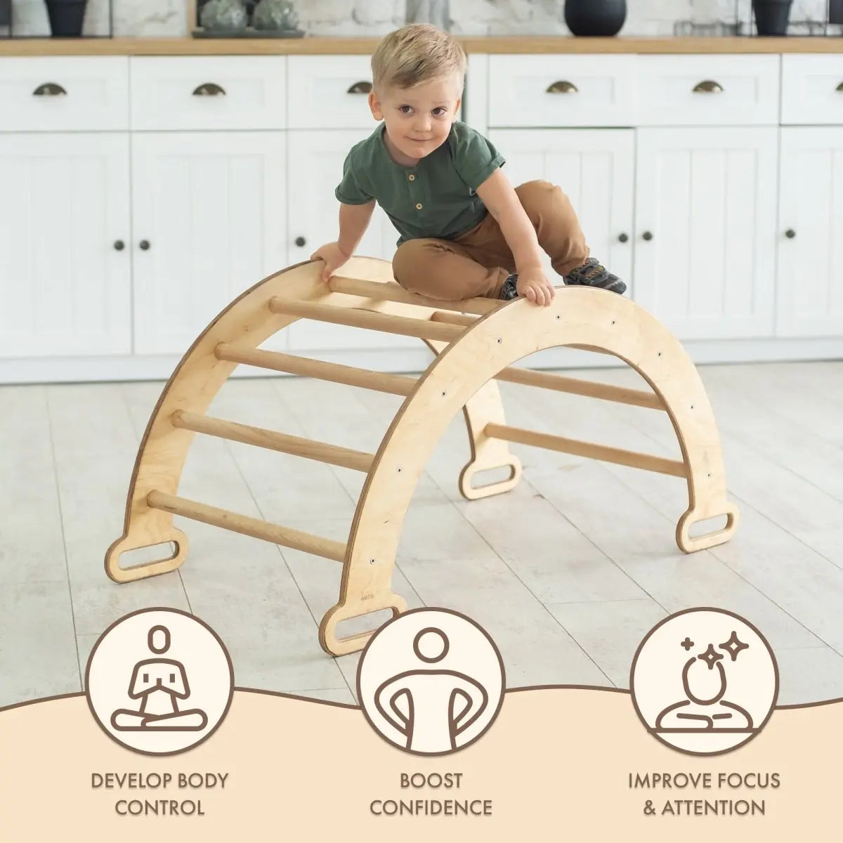 Climbing Arch & Rocker Balance - Montessori Climbers For Kids 1-7 Y.o. – Beige