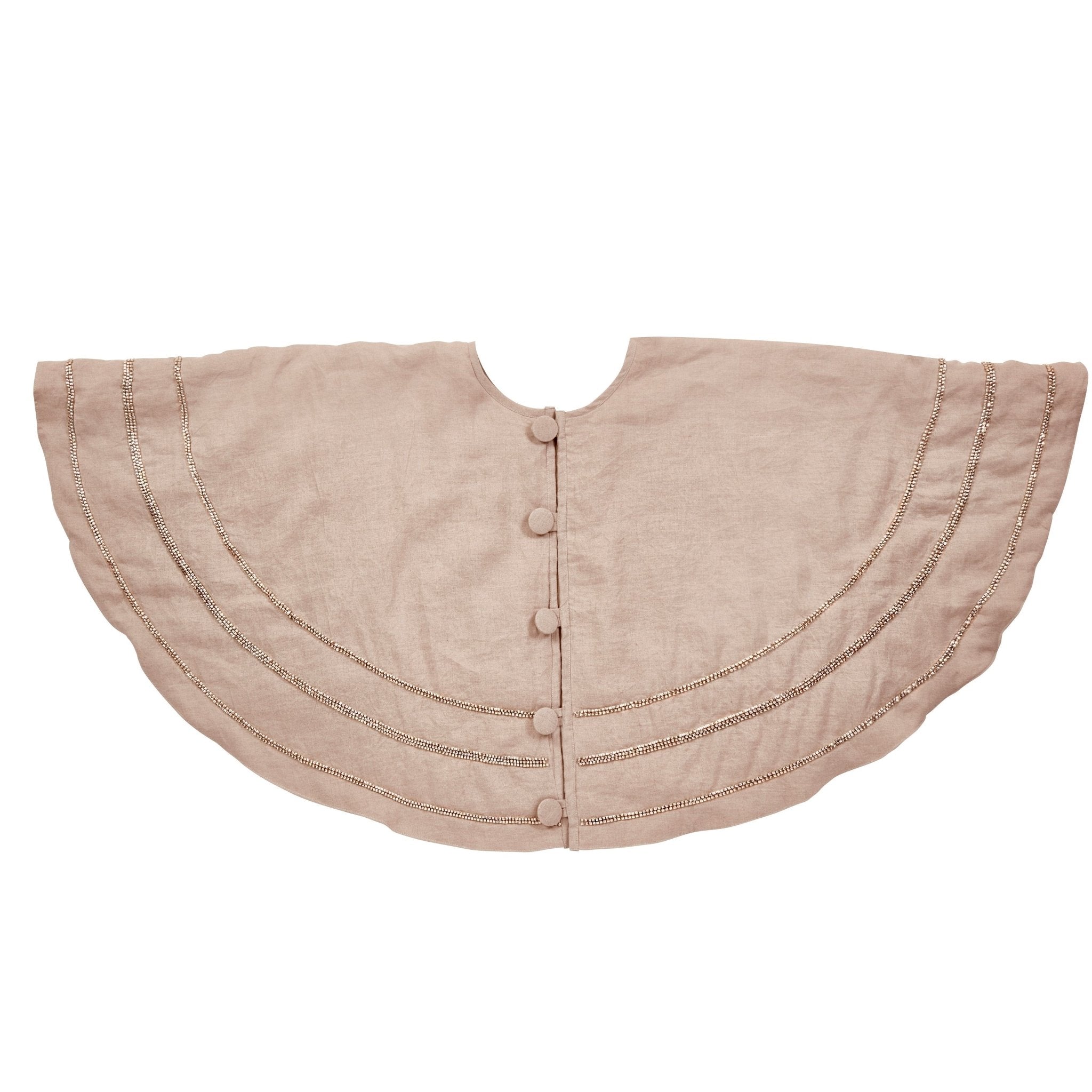 Handmade Concentric Nailhead Circles Linen Christmas Tree Skirt Natural 60"