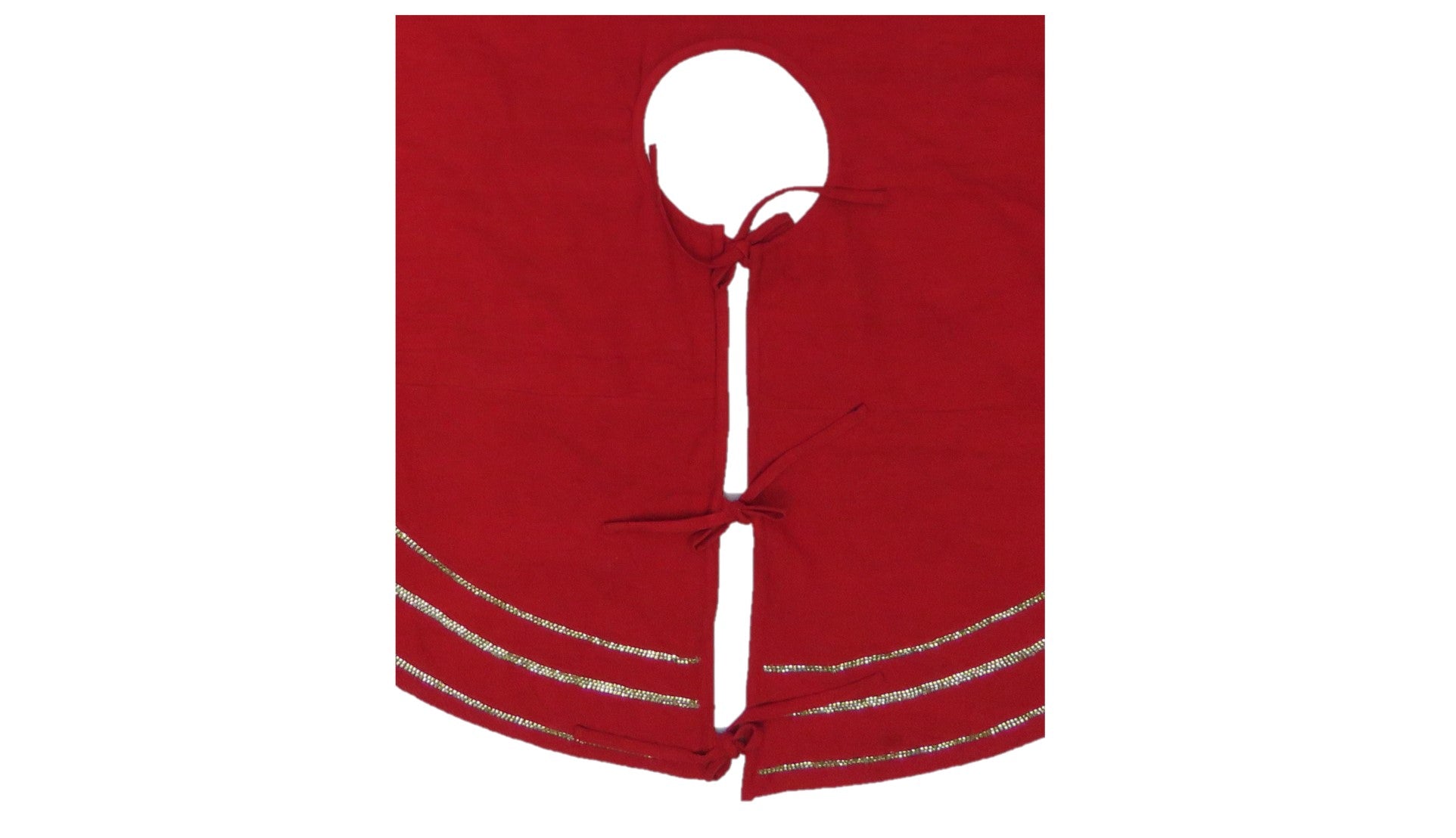 Handmade Concentric Nailhead Circles Red Linen Christmas Tree Skirt 60"