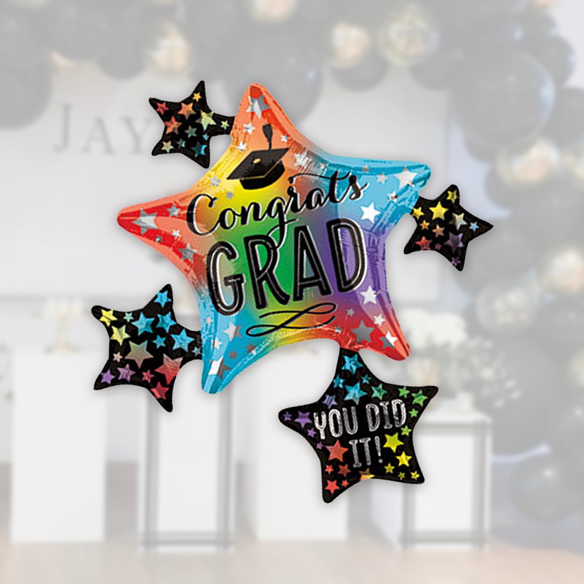 Congrats Grad Rainbow Star Balloon – 35" Mylar | Ellie’s Party Supply