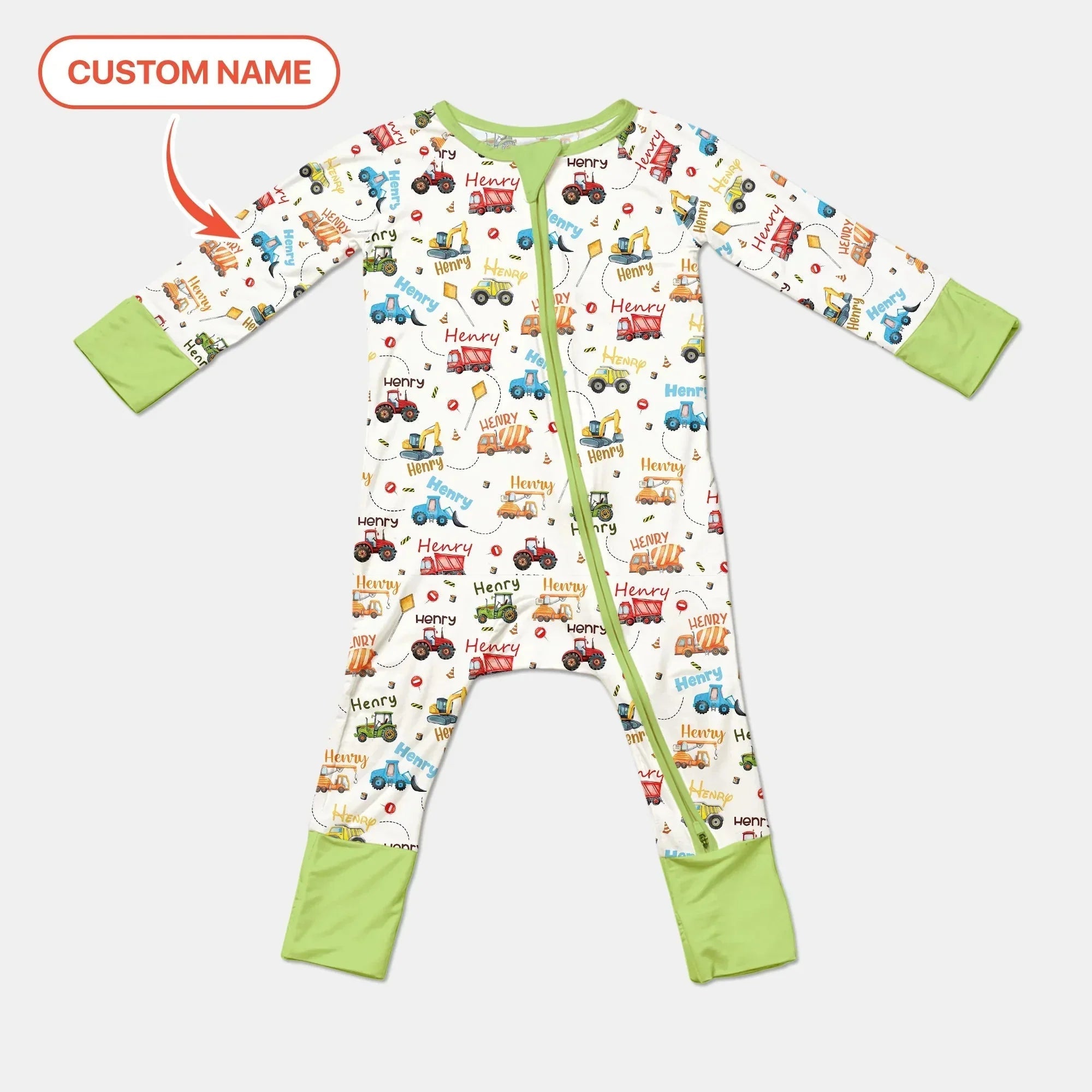 Construction Vehicles Custom Name Bamboo Convertible Zippy