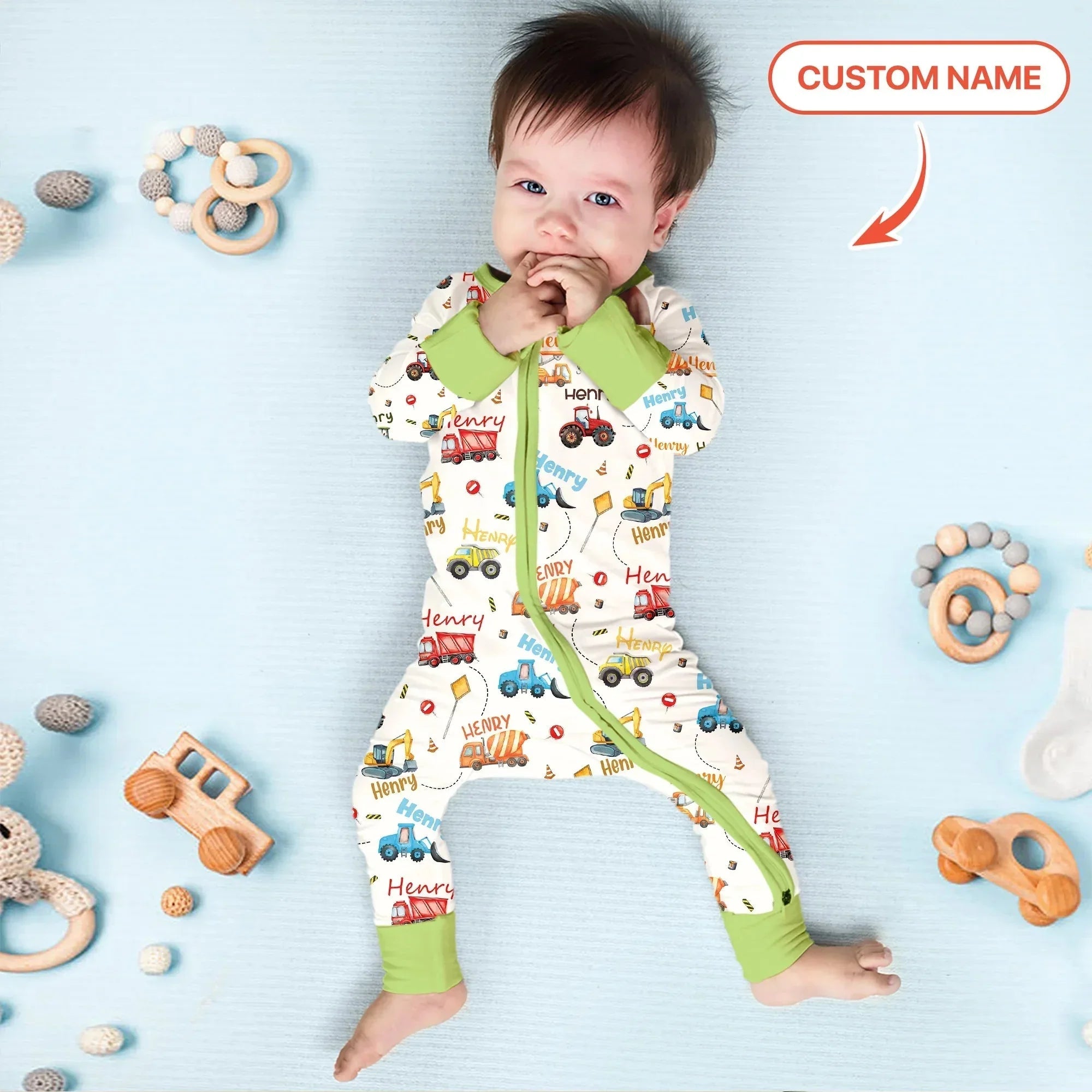 Construction Vehicles Custom Name Bamboo Convertible Zippy