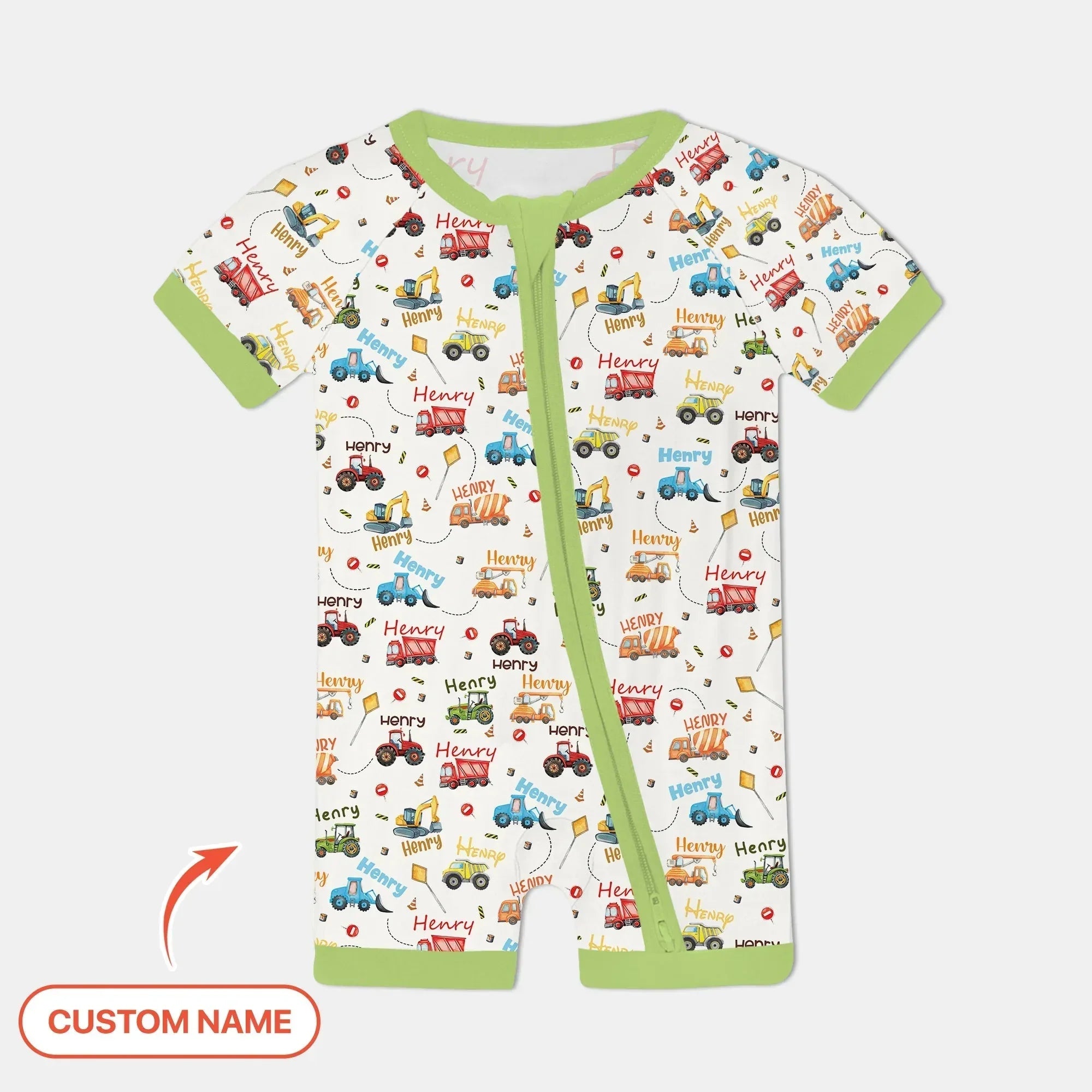 Construction Vehicles Custom Name Bamboo Shorty Zippy
