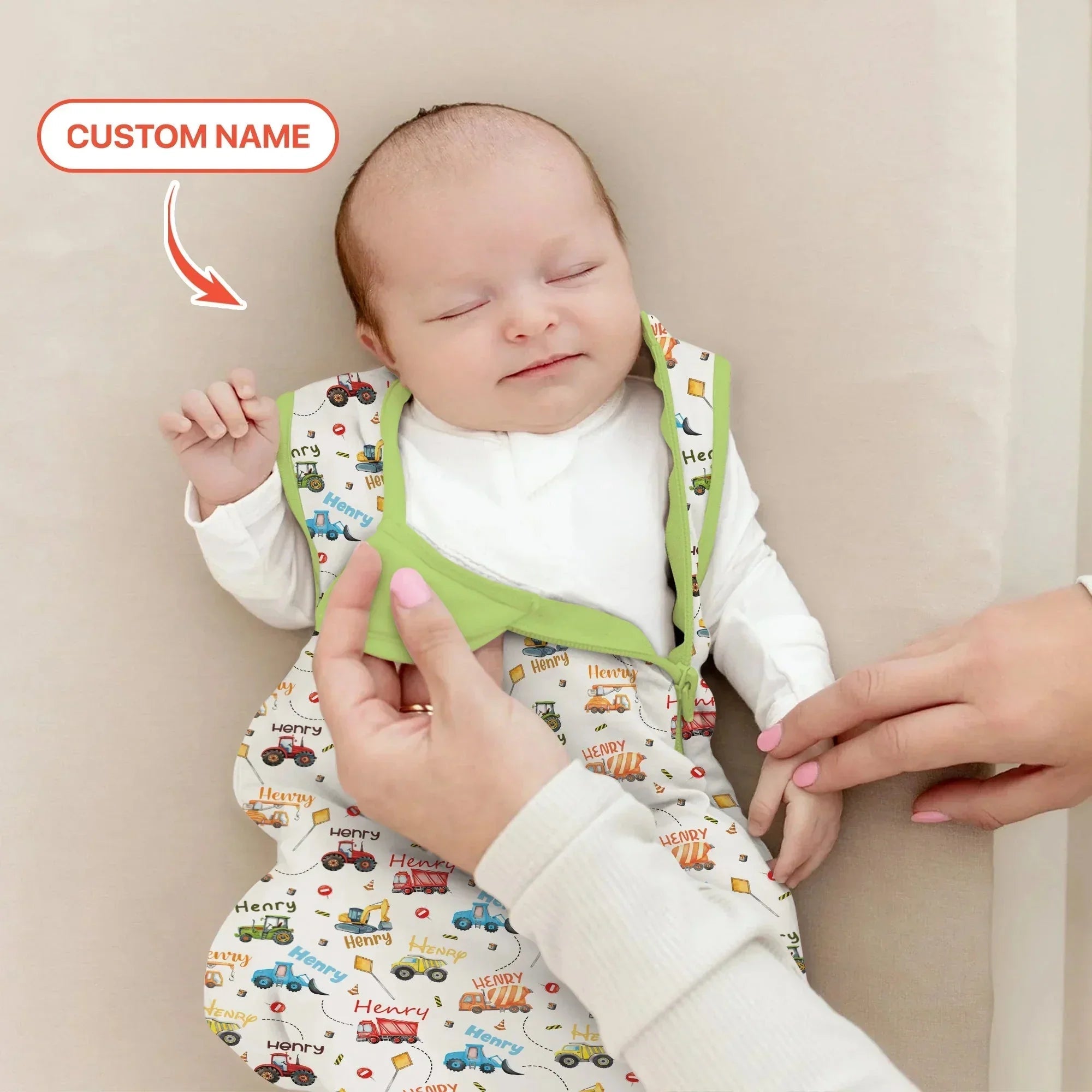 Construction Vehicles Custom Name Bamboo Sleep Bag