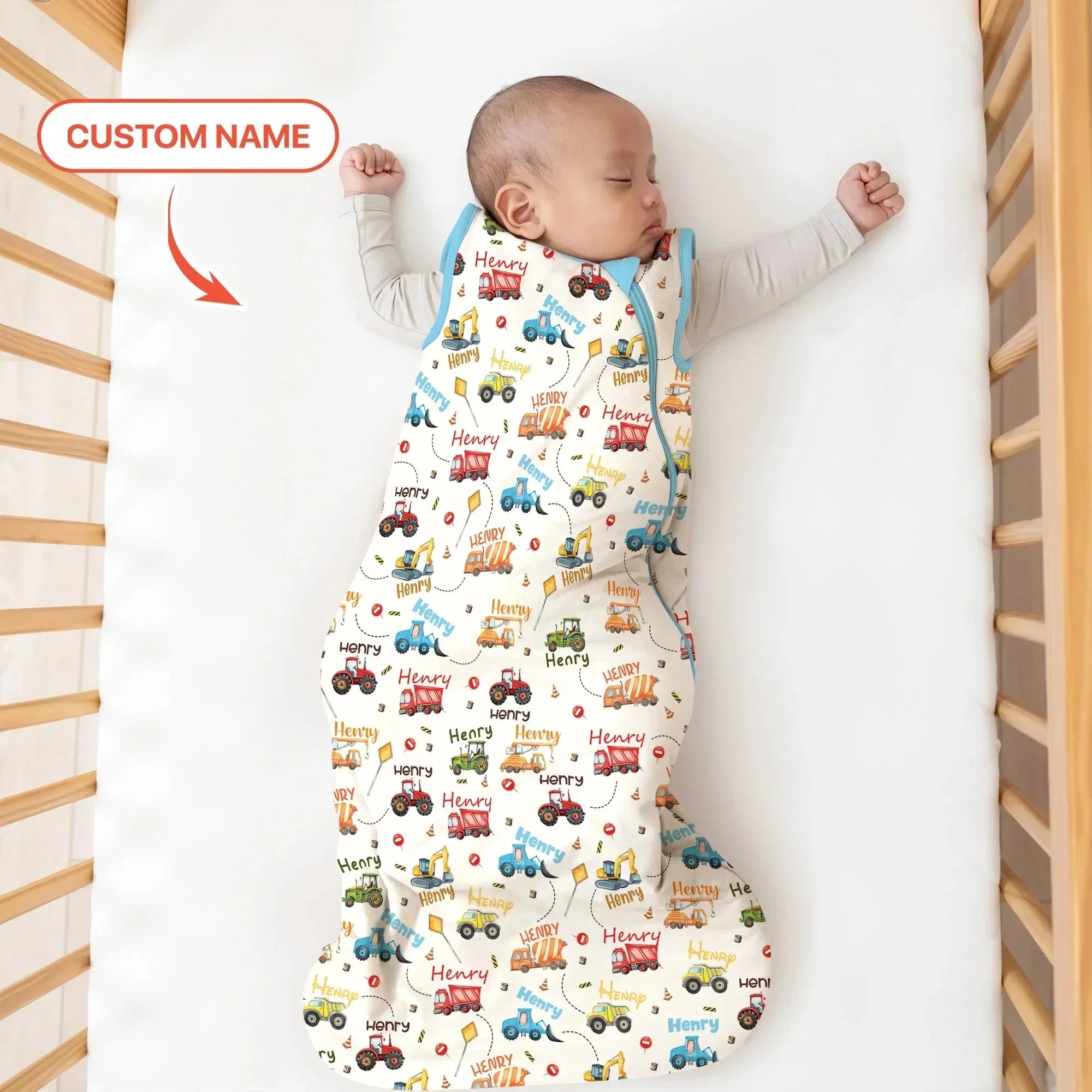 Construction Vehicles Custom Name Bamboo Sleep Bag