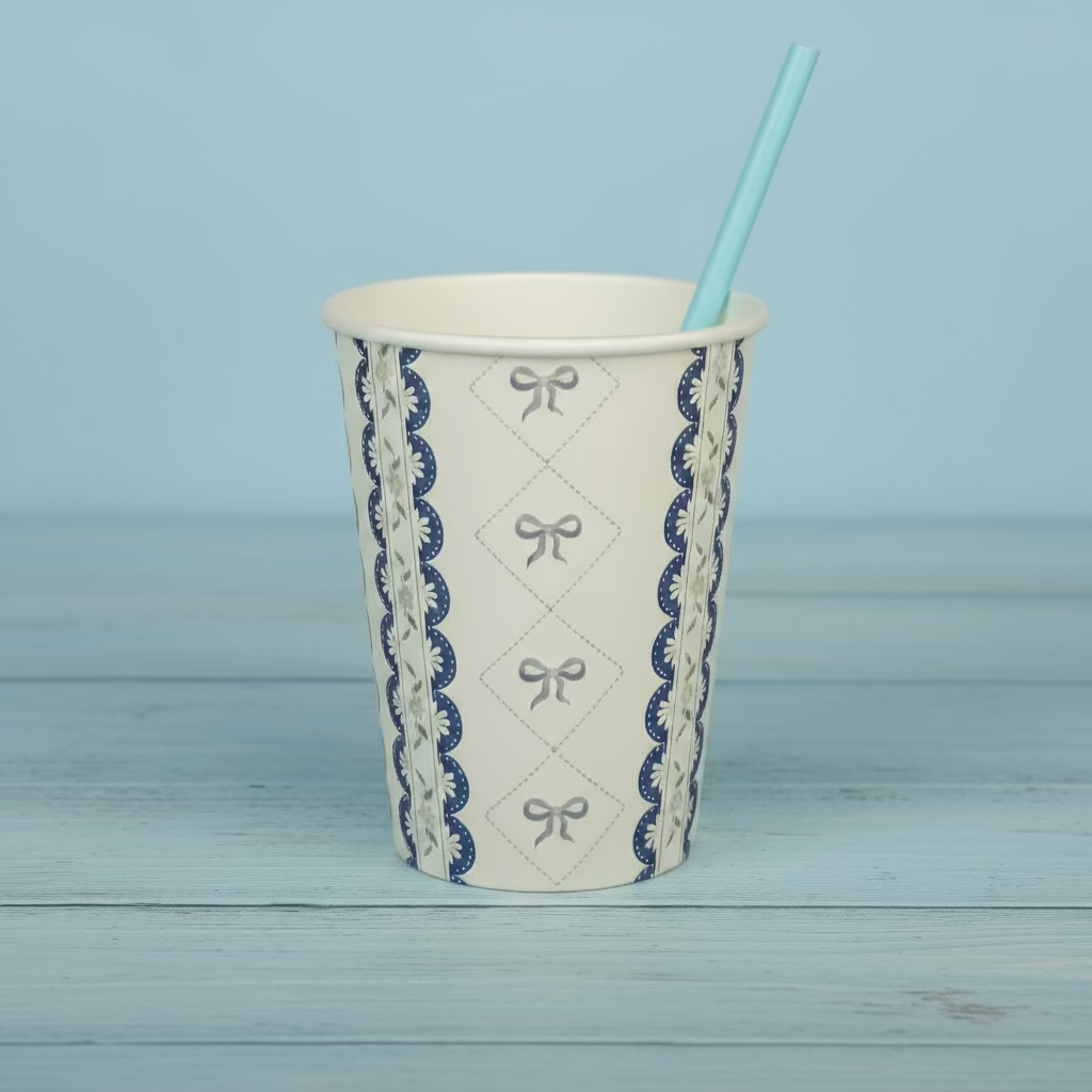 Blue Bow Coquette Paper Cups 9oz (8 Pack)