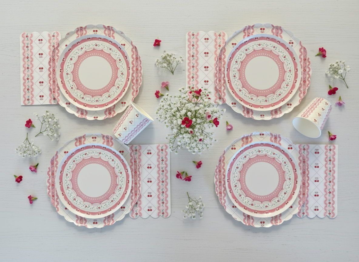 Cherry Coquette Dessert Plates 8" (8 Pack)