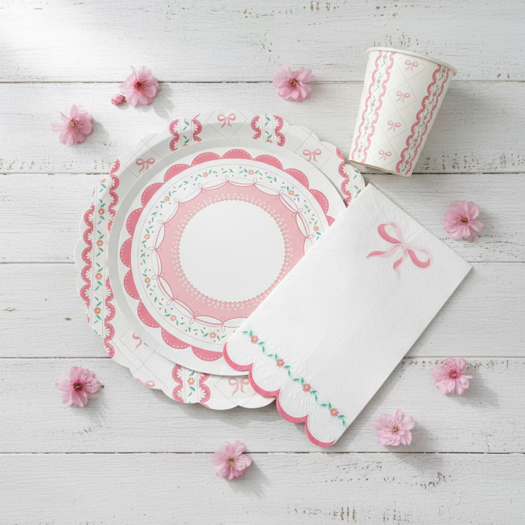 Pink Bow Coquette Large Plates 10" (8 Pack)