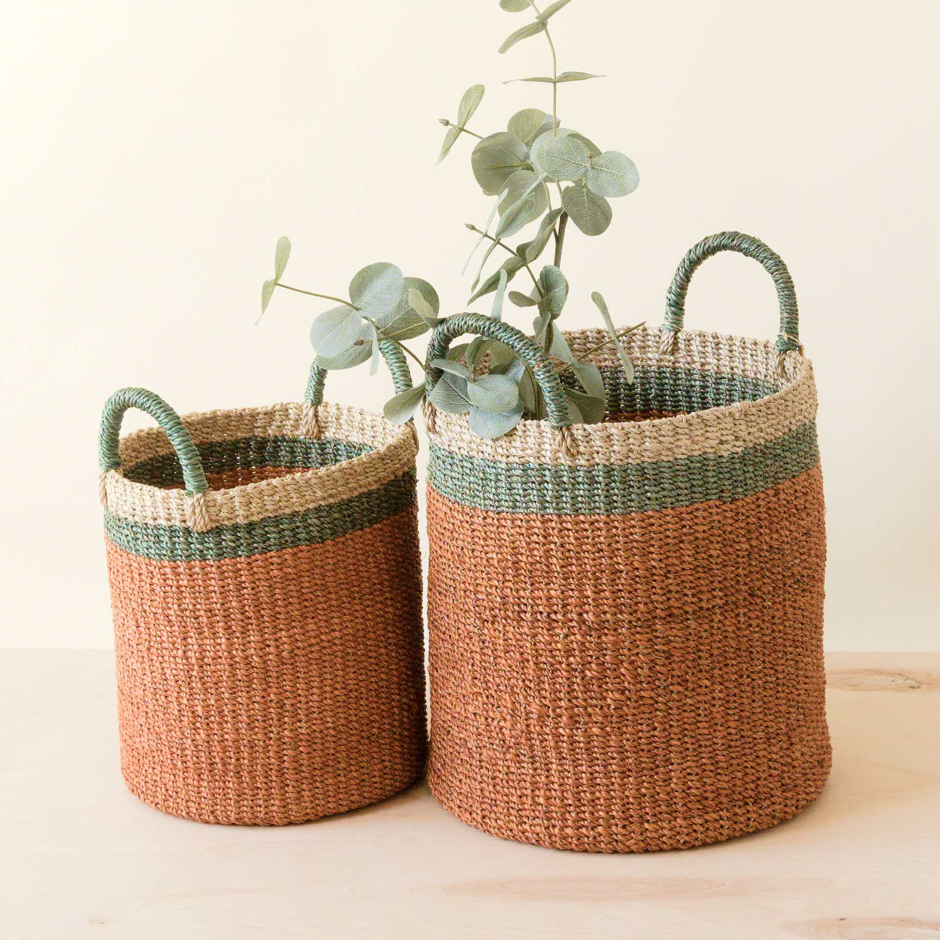 Coral Baskets With Handle, Set Of 2 - Woven Baskets | Likhâ