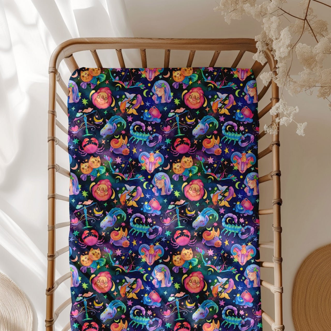 Cosmic Cuddles Zodiac Crib Sheet
