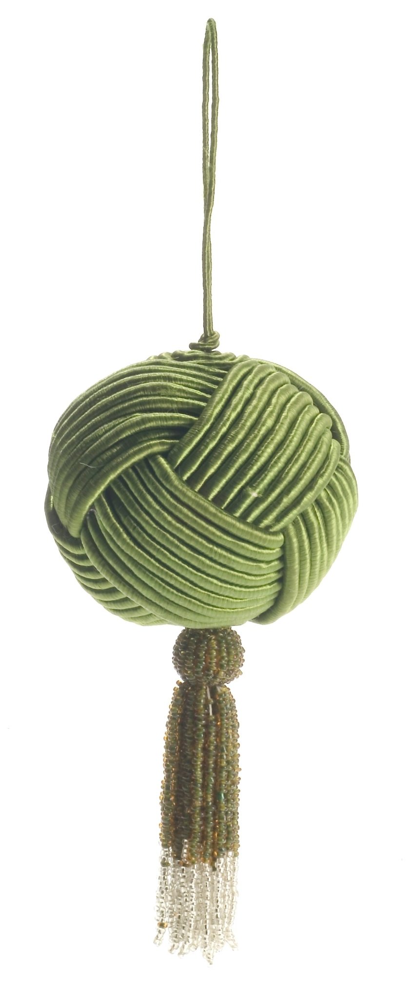 Cotton And Silk Corded Ball Hand Beaded Tassel- Green