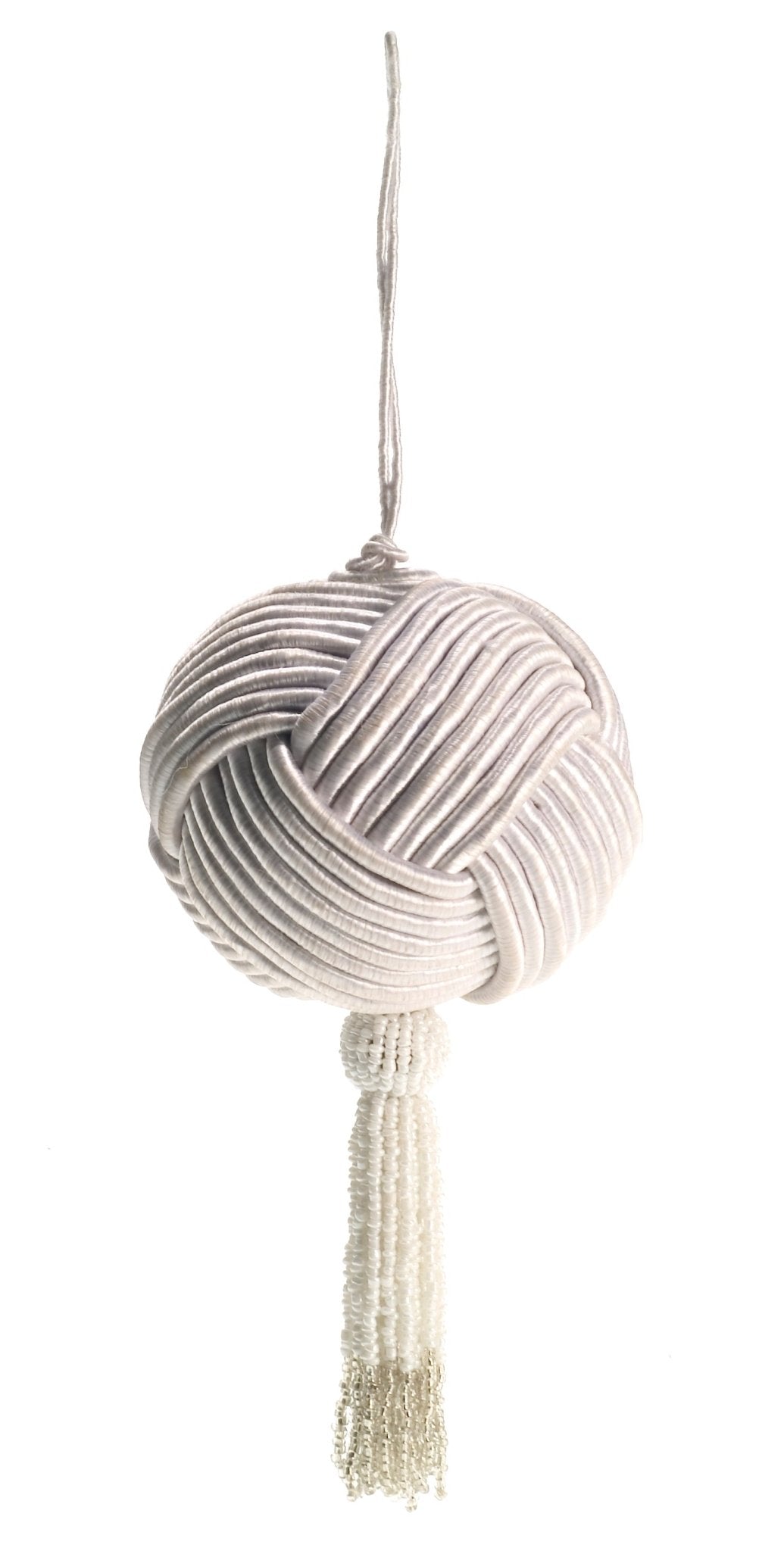 Cotton And Silk Corded Ball Hand Beaded Tassel- White