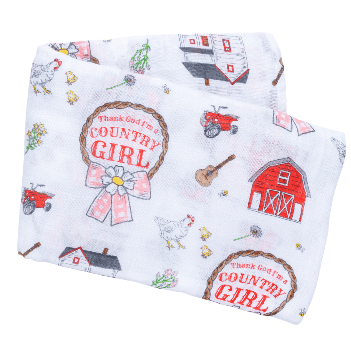 Country Girl Baby Giftset: Baby Swaddle Blanket And Burp/bib Combo
