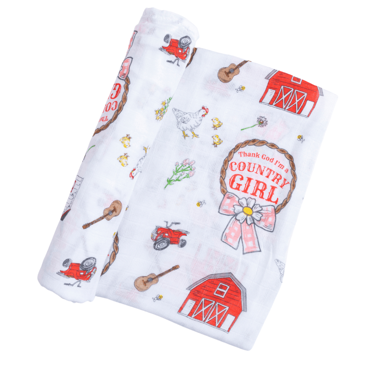 Country Girl Baby Giftset: Baby Swaddle Blanket And Burp/bib Combo