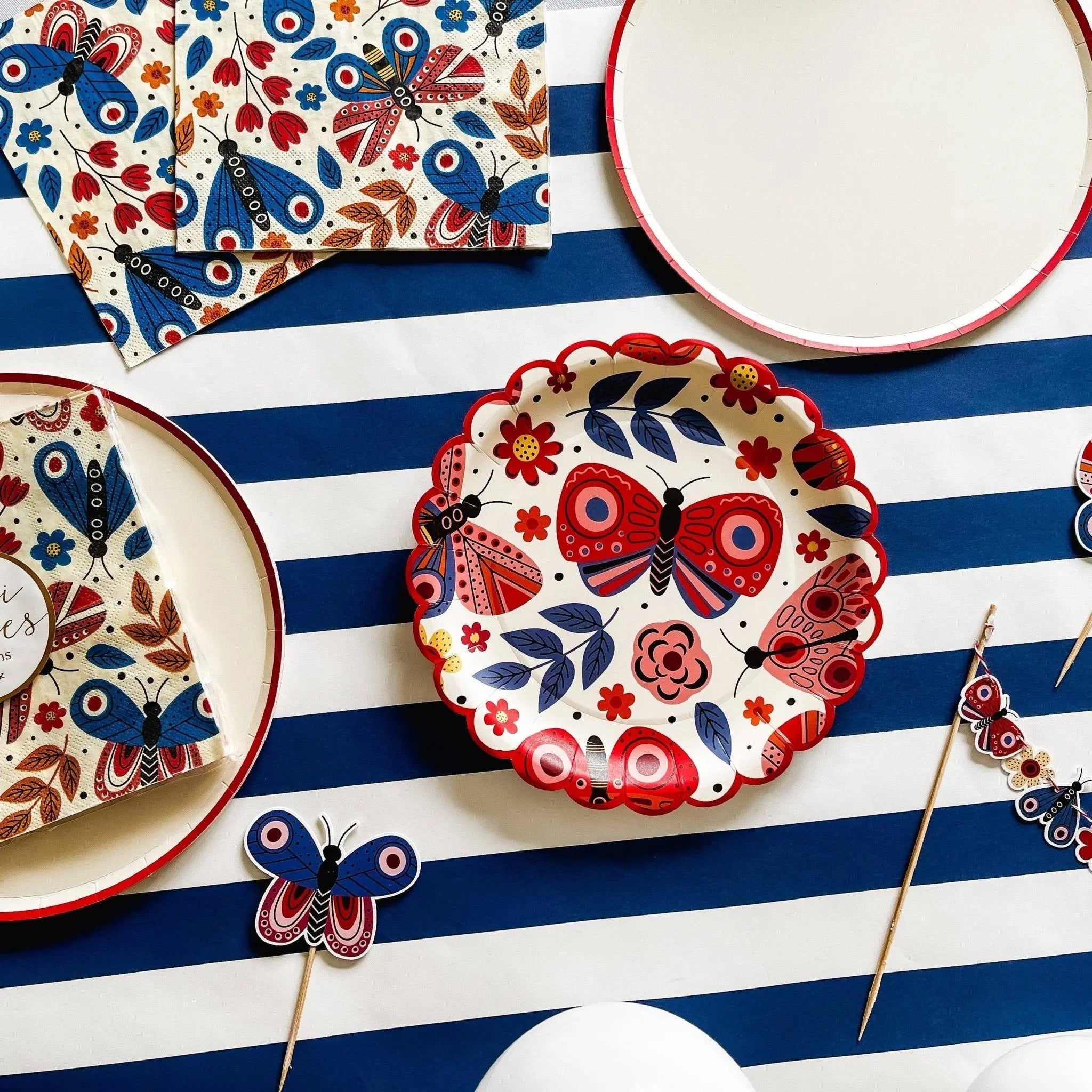 Cream & Red Large Plate