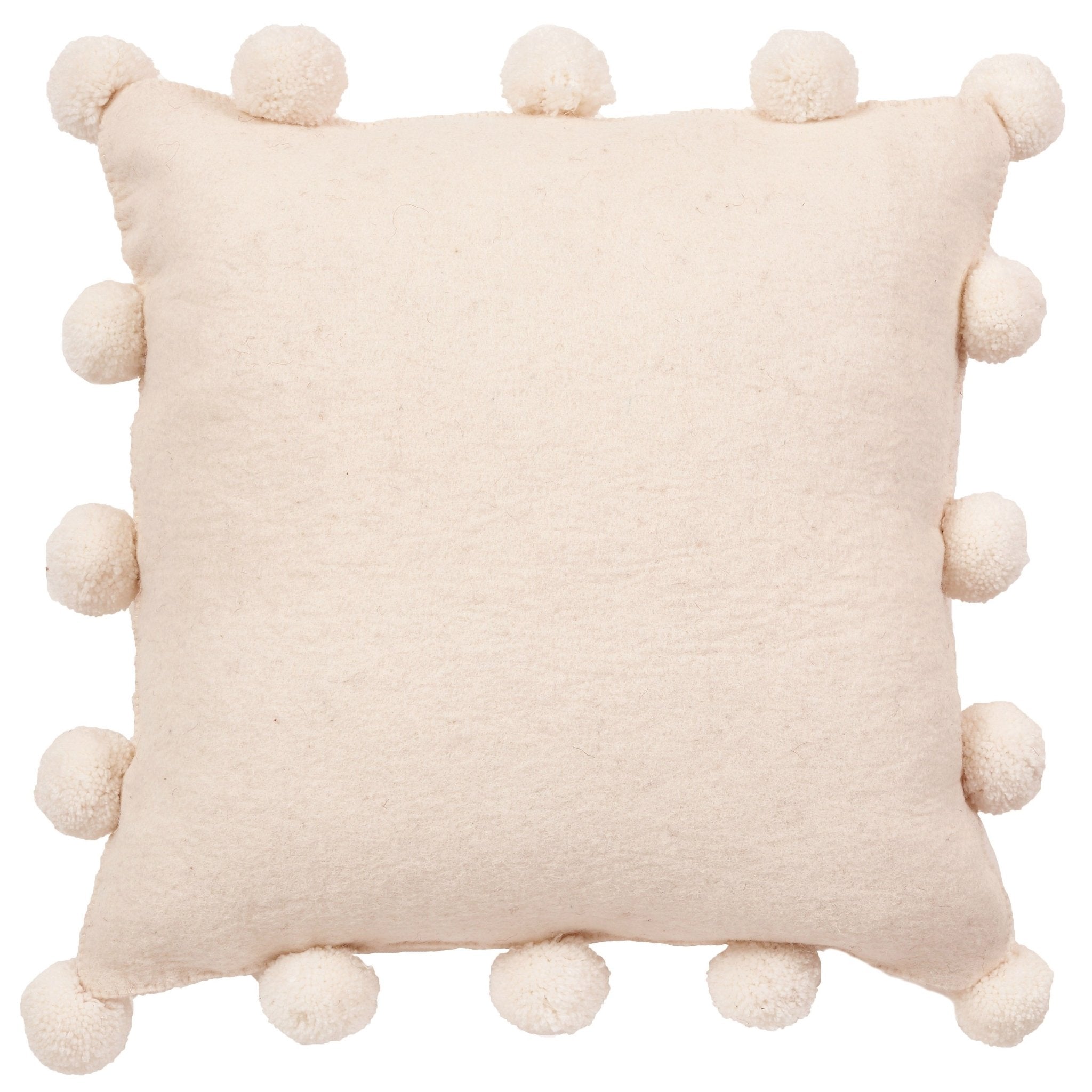 Cream Pom Poms Cream - Hand Felted Wool Pillow - 20"