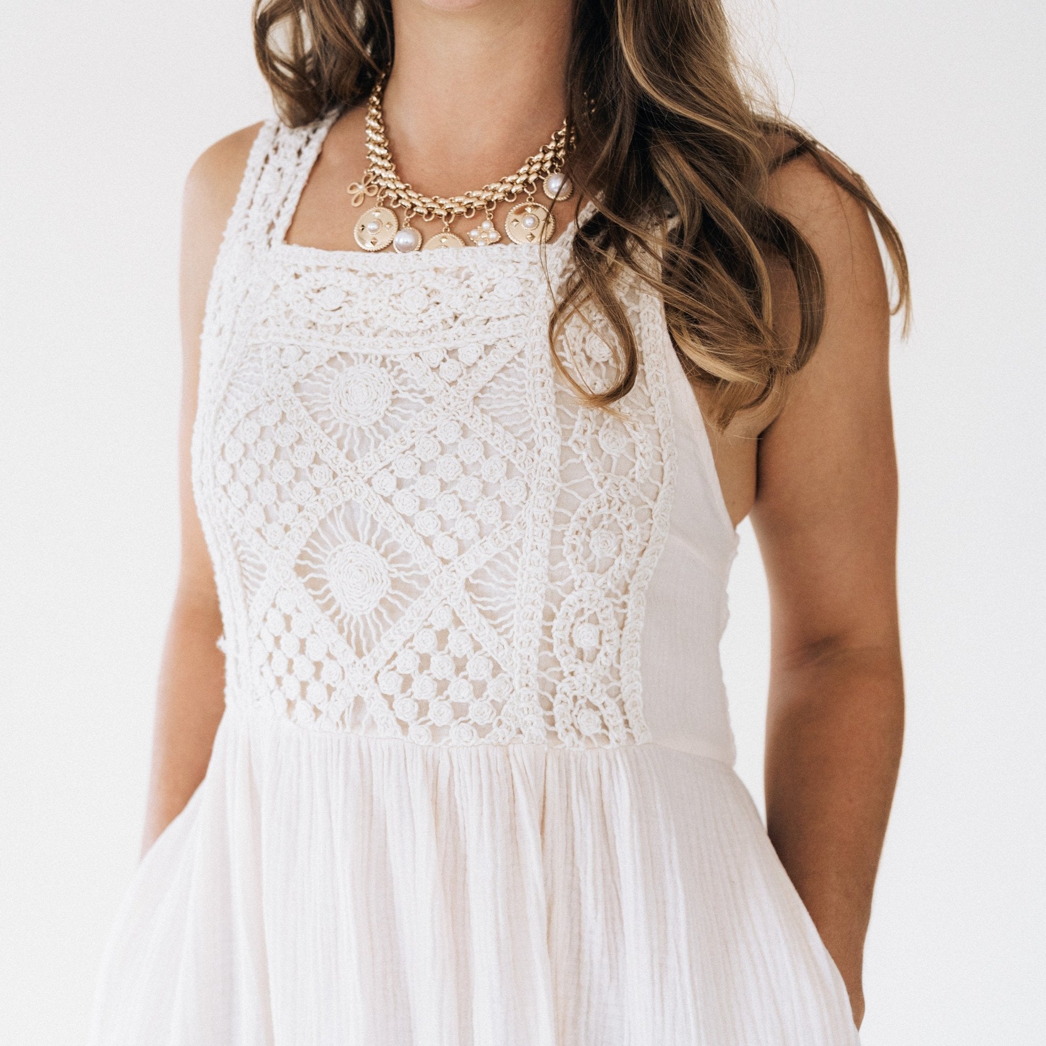 Soft White Crochet Dress Women | Cotton Muslin