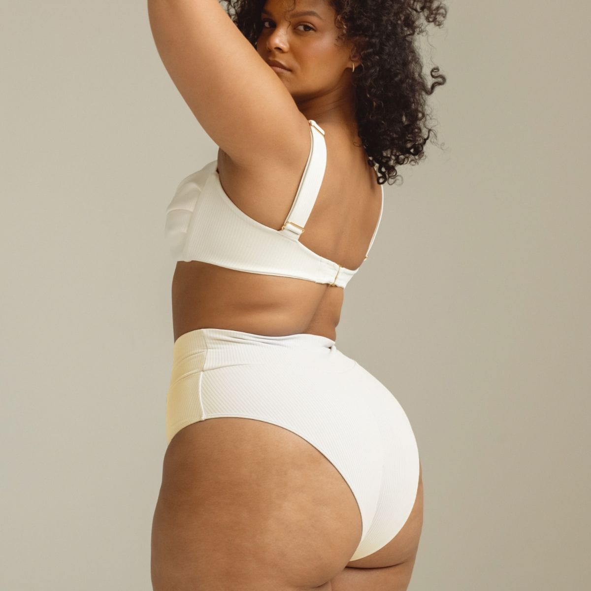 Cream Rib Added Coverage High Rise Bikini Bottom