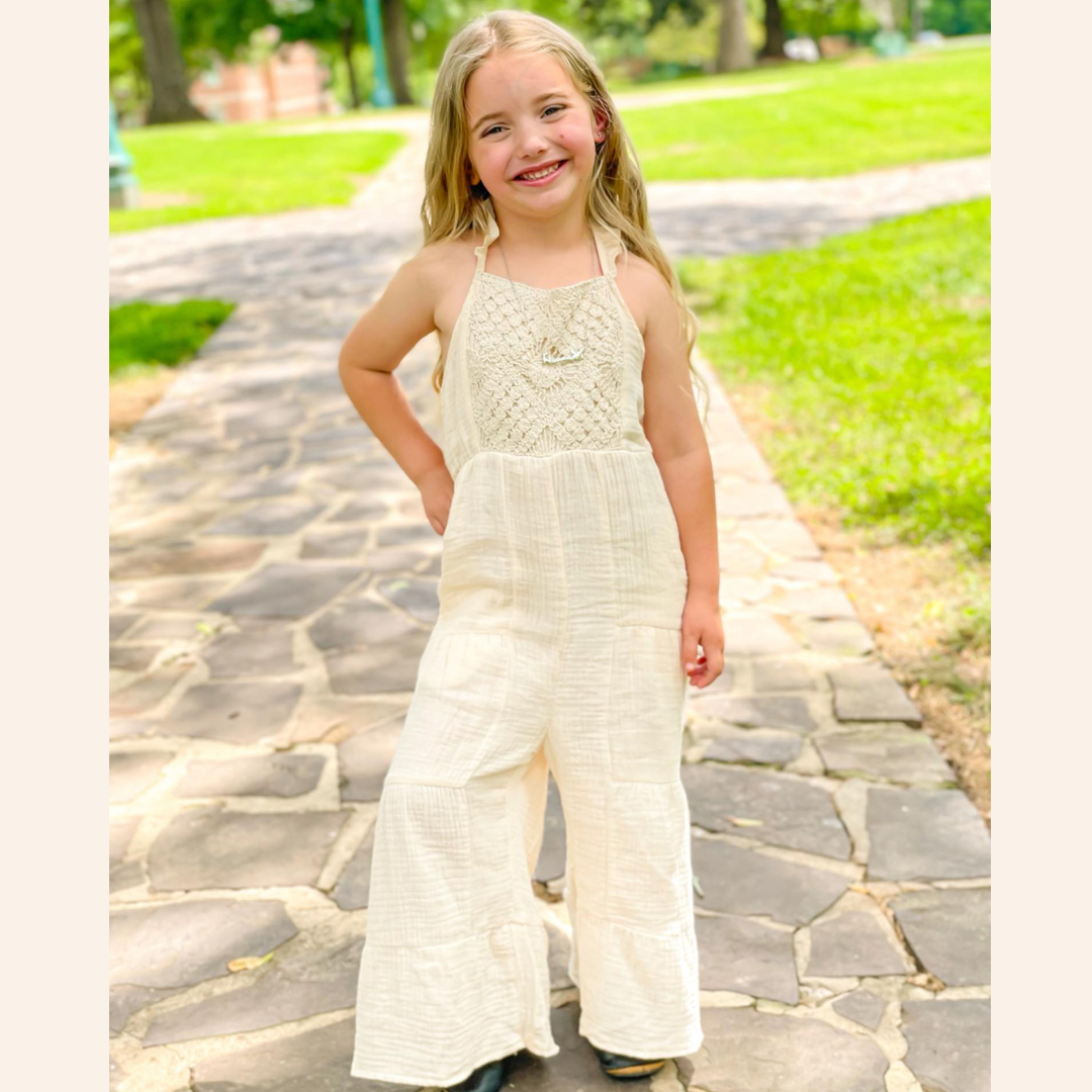 Soft White Crochet Jumpsuit - Child