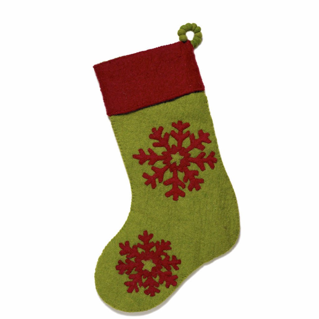 Handmade Cuff Snowflake Christmas Stocking Red Green